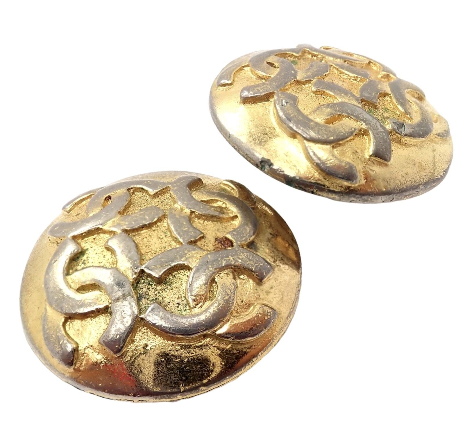 Vintage Chanel Paris France CC Logo Button Earrings 1980s - Authentic Collectible Jewelry for Women, Perfect for Parties & Special Occasions