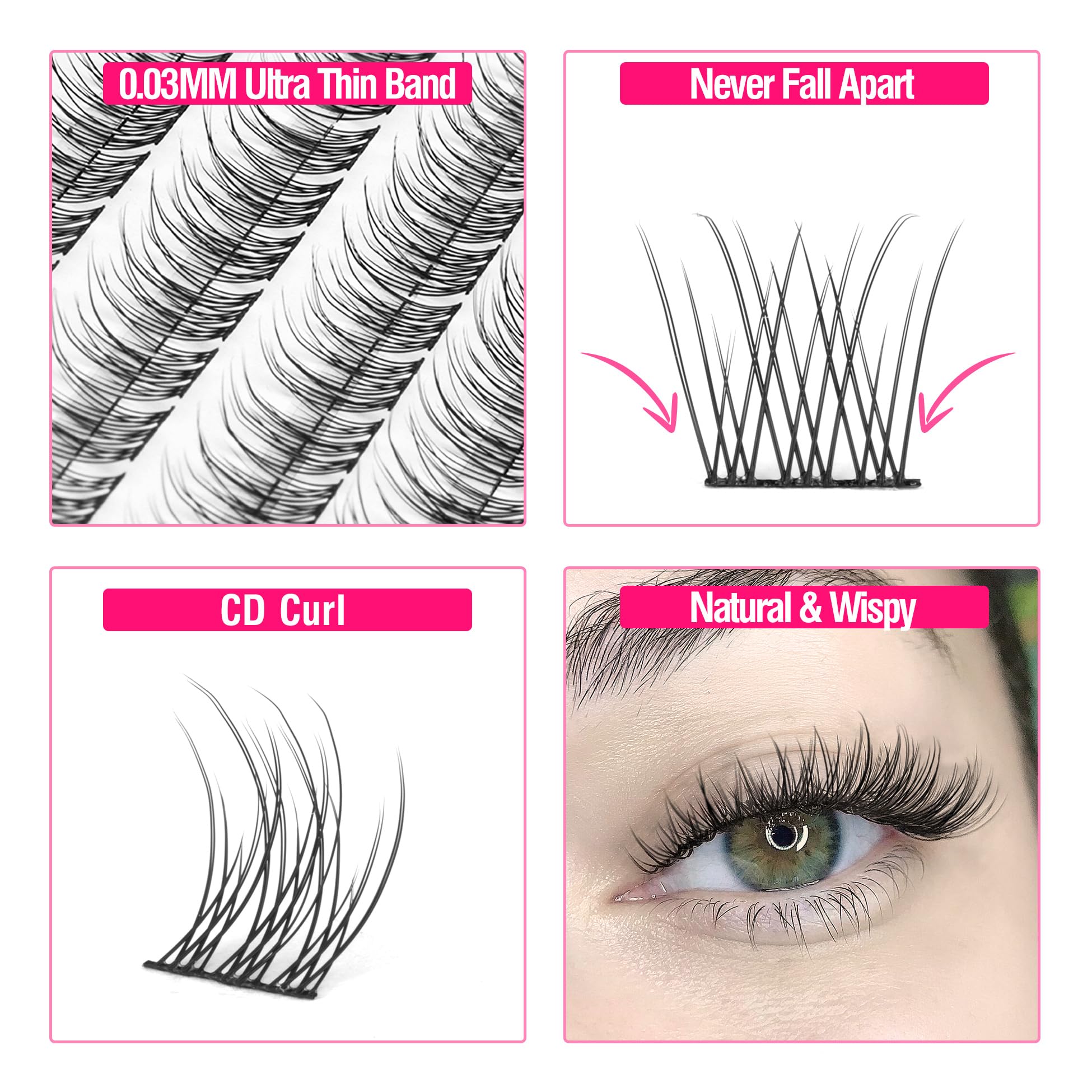 Natural Wispy Cluster Lashes - 9-11mm Mixed Lengths CC Curl Eyelash Extensions - 96 Pcs DIY Individual Lashes for Home Use by Mavphnee | Perfect for Daily Wear, Special Occasions & Professional Makeup Looks