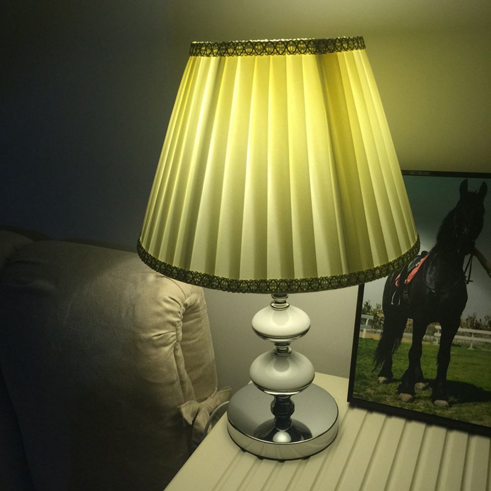 European Bouffant Fabric Bedroom Table Lamp with Polished Chrome Base - Elegant Study & Desk Lighting for Home Office, Bedside Nightstand, Wedding Gift & Home Decor (Black)