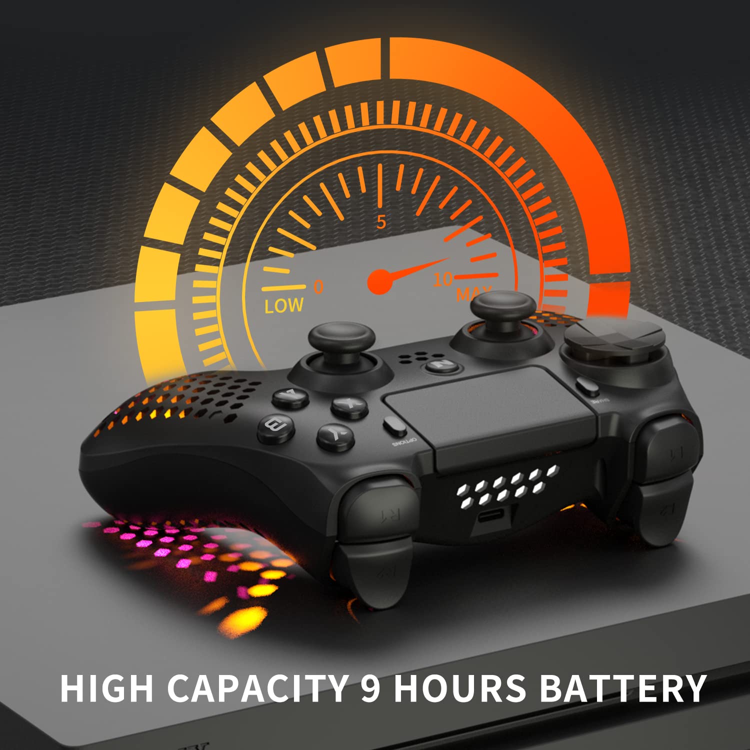 Nitho RGB Wireless Gaming Controller for PS4/PS5/PC/Android/iOS - Hexagonal Design with LED Lights, Vibration, 6-Axis Motion Sensor, Touchpad & Audio Jack - Perfect for PS4 Games, PC Gaming & Mobile Gaming
