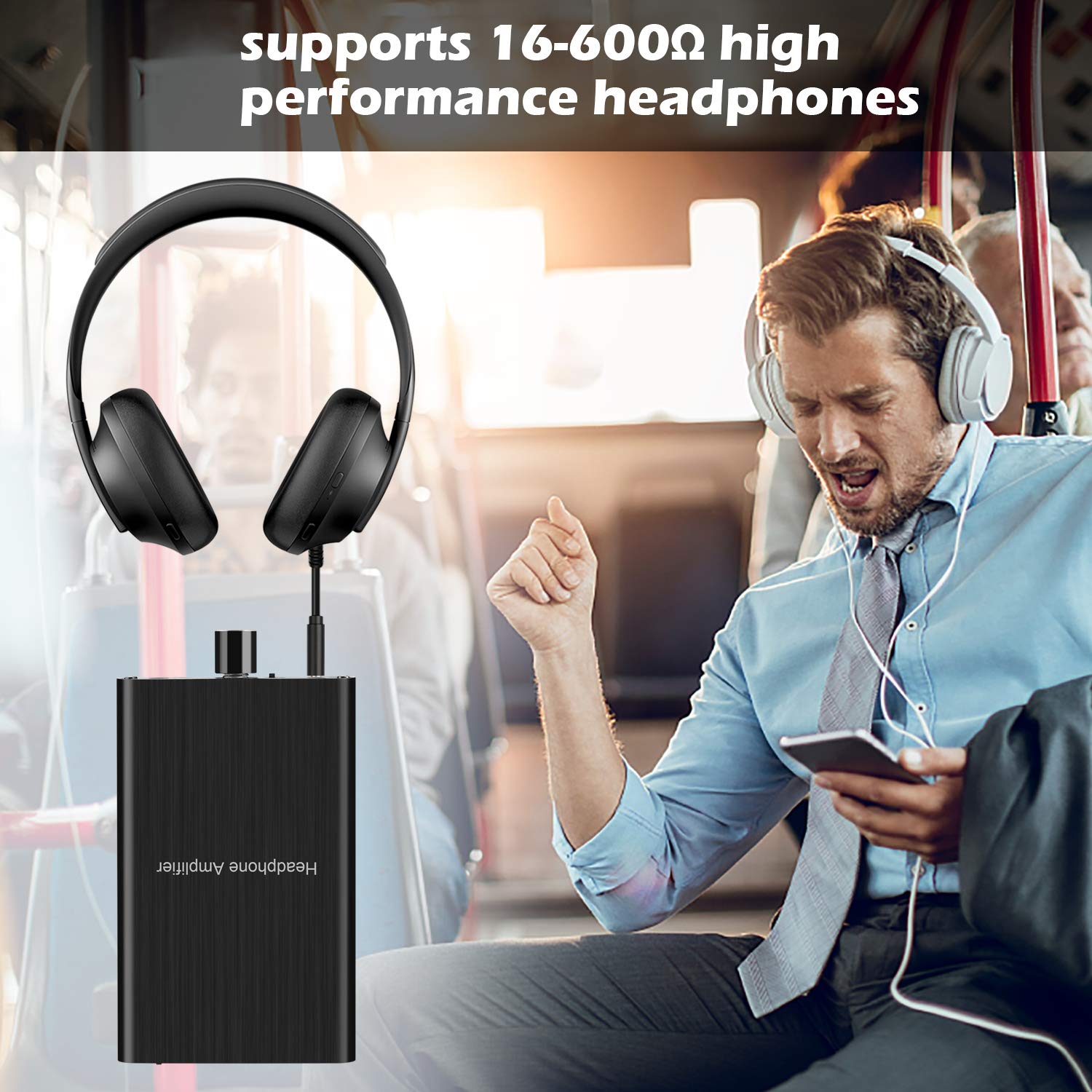 Premium Headphone Amplifier with Bass Boost - 3.5mm AUX & USB-C Input (16-600Ω) - Gain Control & Stereo Audio Output for Enhanced Sound - Compatible with Mac, iPhone, iPad, Android, PC, Xbox, PS4, PS5 - Perfect for Gaming, Music Production & Home Entertainment