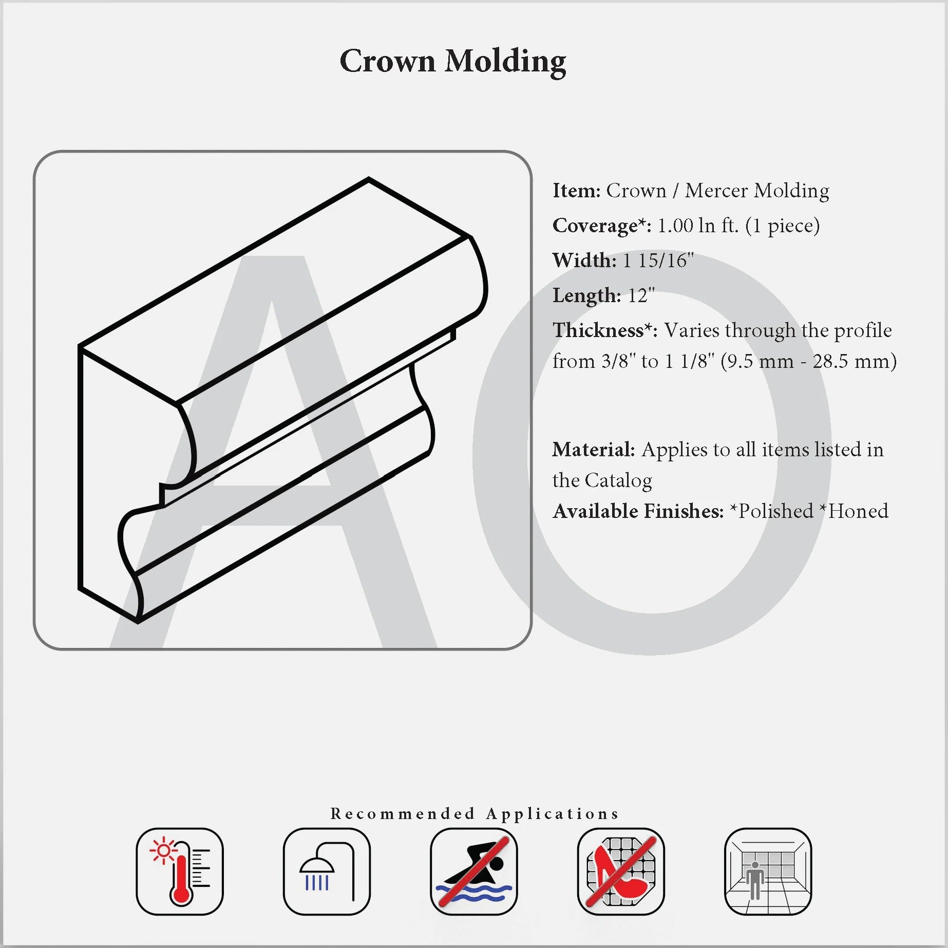 Bianco Dolomite 2 x 12 Inch Crown Molding - Premium Wall Trim for Living Room, Bedroom & Home Decor