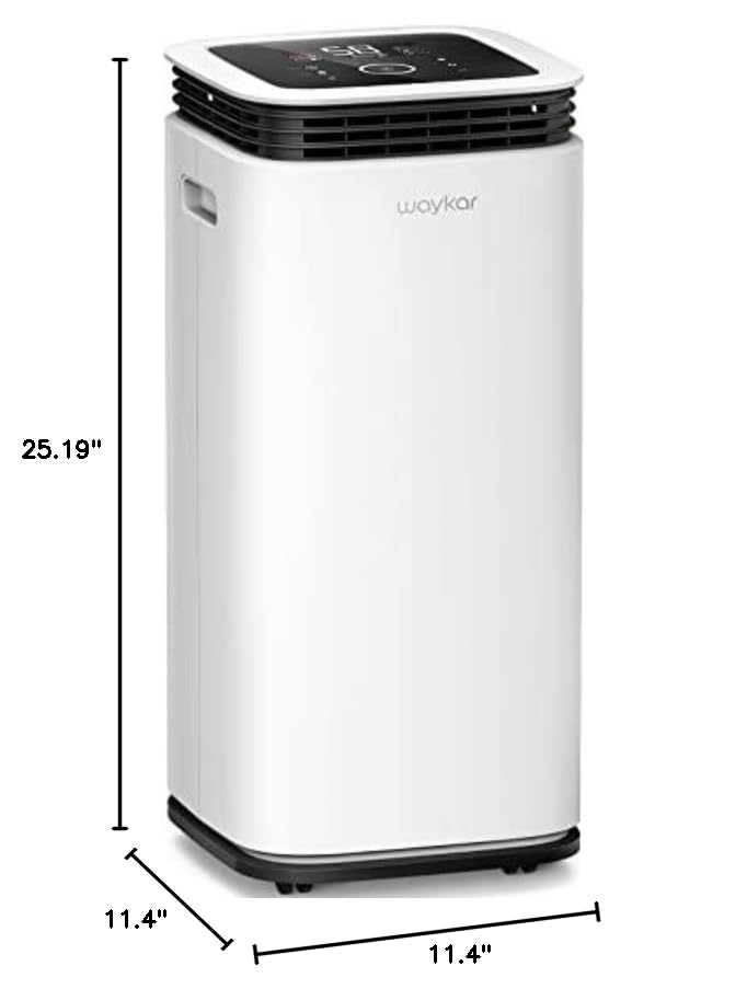 Waykar 5000 Sq. Ft Energy Efficient Dehumidifier with Drain Hose - Smart Touch Control for Basement, Living Room, Bathroom - 4 Air Outlets, 24 Hour Timer, 1.19 Gallon Tank - Perfect for Mold Prevention & Humidity Control in Large Spaces