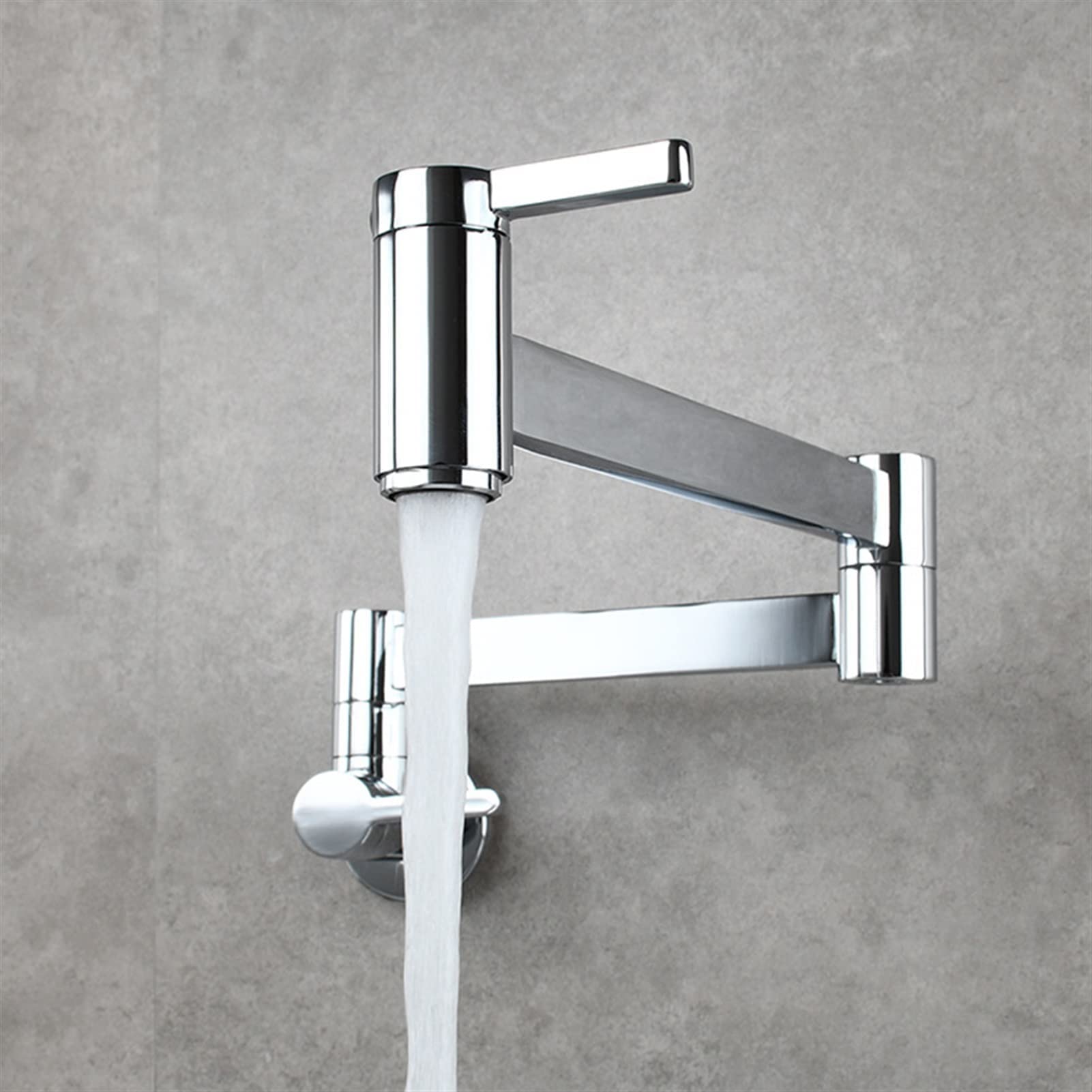Brushed Brass Wall Mount Kitchen Faucet - Cold Water Folding Arm Pot Filler with Double Switch, Splash Proof Bathroom Sink Basin Faucet for Modern Home, RV & Outdoor Use