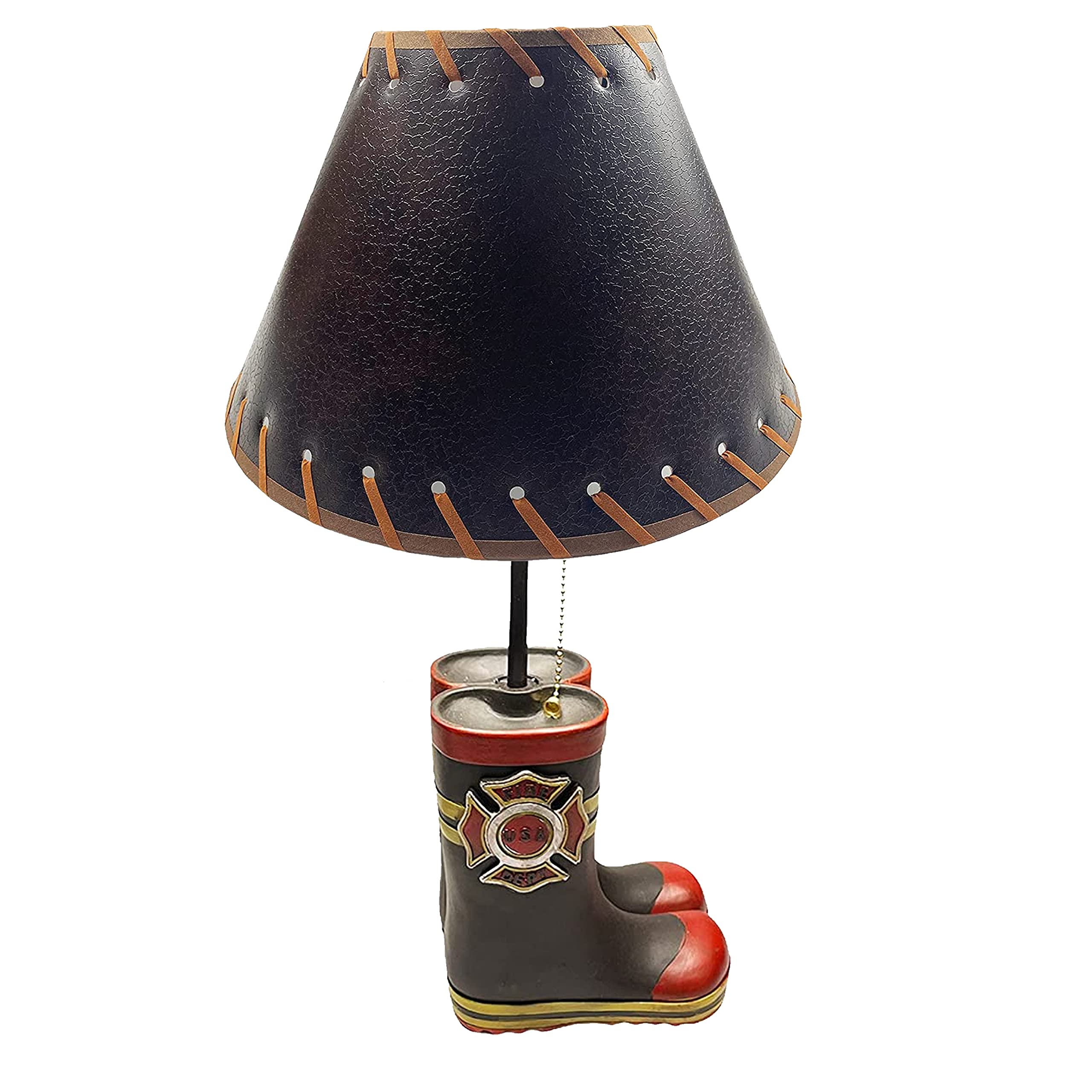 Urbalabs Western Fireman Fire Department Black & Yellow Fire Boot End Table Lamp - Nightstand & Living Room Decor, Bedroom & Office Lighting - Perfect for Cowboy, Firefighter Theme Rooms & Rustic Home Decor