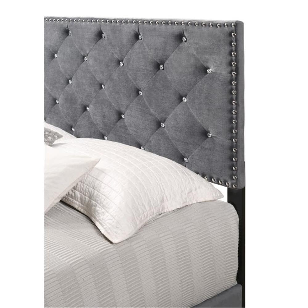 Glory Furniture Suffolk Velvet Upholstered Full Bed Frame in Gray - Luxurious Bedroom Furniture for Modern Homes & Guest Rooms