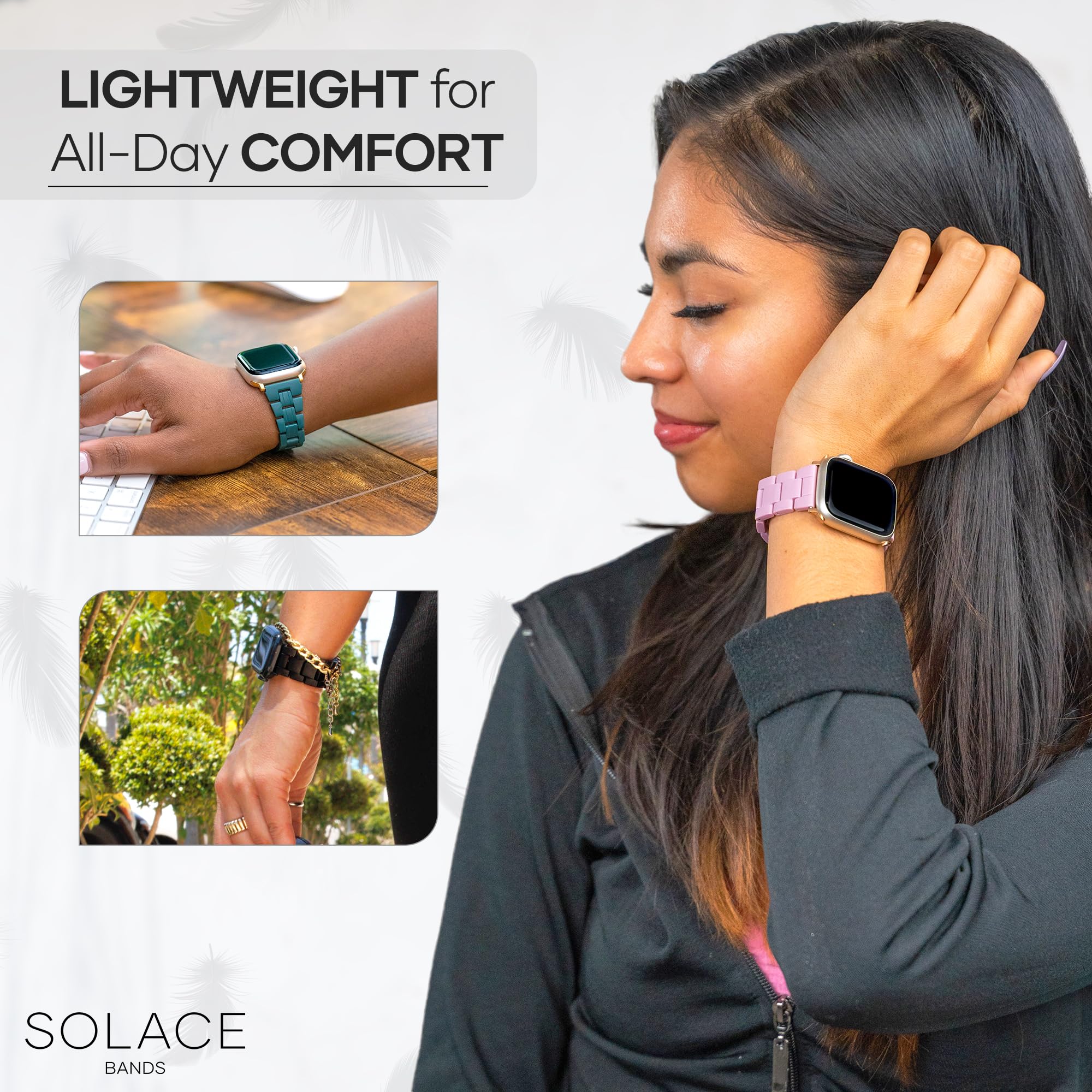 Solace Bands Lightweight Perma Watch Band - Universal Fit for Apple Watch 38mm 40mm 41mm 42mm 44mm 45mm 49mm (Series 10/9/8/7/6/5/4/3/2/1, SE & Ultra) - Durable & Comfortable Replacement Strap for Men & Women - Perfect for Workouts, Running & Everyday Wear (Matte Solid)