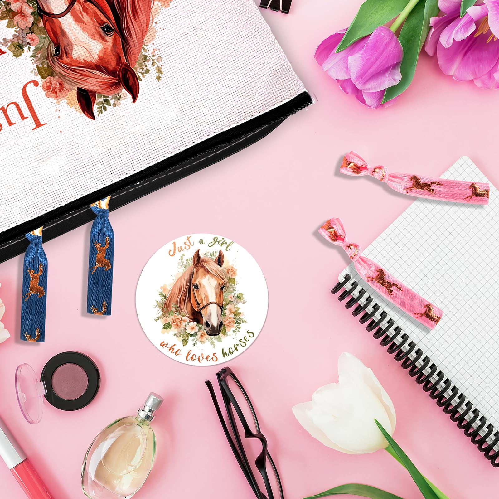 Equestrian Gifts Set - Travel Makeup Bag, Cute Horse Socks, Hair Ties & Mini Mirror - Perfect for Valentine's Day, Anniversary & Birthday Presents for Women & Girls - Great for Equestrian Enthusiasts, Horseback Riding & Farm Life Accessories