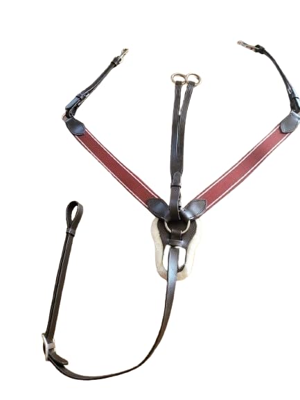MEWATI Burgundy/Maroon Elastic Breastplate Martingale for Horses with Running Attachment - Premium Vegetable-Tanned Leather, Durable Stainless Steel Hardware (Warmblood/Over Size) - Perfect for Trail Riding, Dressage & Show Jumping