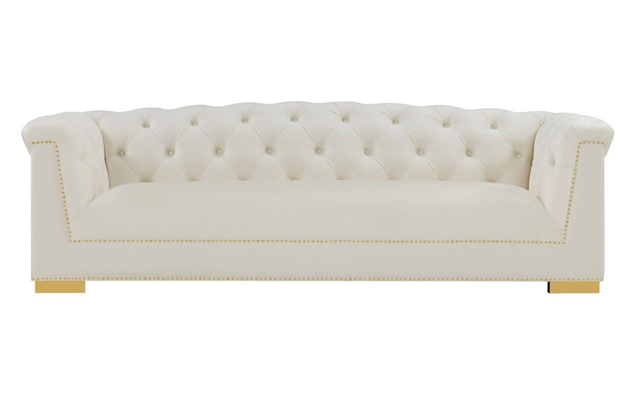 Luxury Corlett Velvet Sofa in Cream - Plush Upholstered Living Room Couch for Modern Home & Apartment Decor