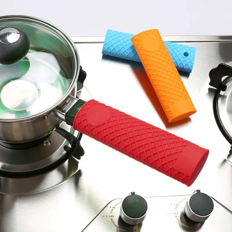 Heat Resistant Silicone Pot Handle Sleeve - 6.1 Inch Non-Slip Hot Handle Holder for Cast Iron, Woks, Frying Pans & Skillets (Red, 4-Pack) - Perfect for Cooking, Grilling & Oven Use