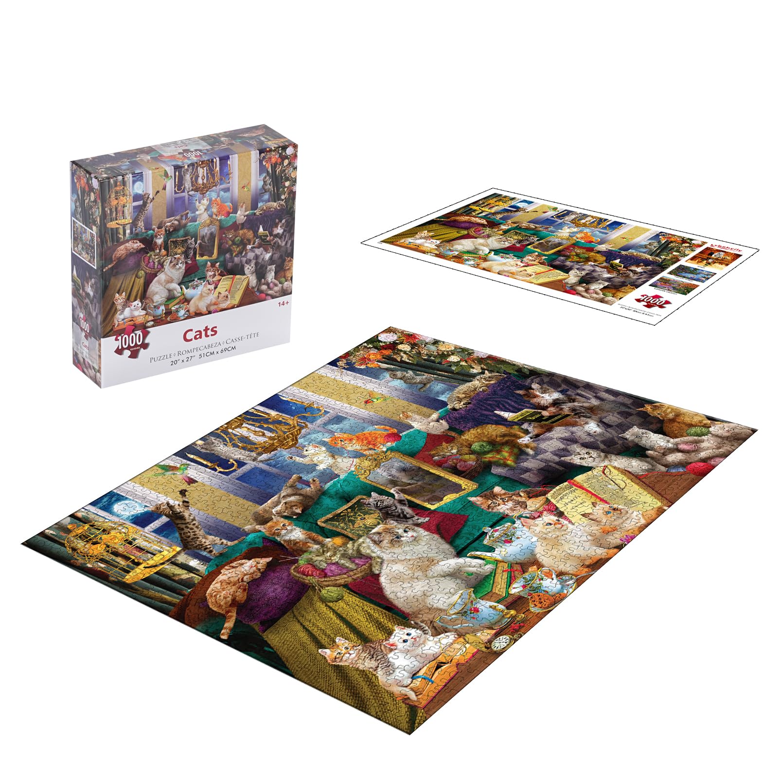 1000 Piece Jigsaw Puzzles for Adults - Challenging Cat Animal Puzzle, 27x20 Inch Large Size - Perfect for Family Game Night, Stress Relief & Home Decor Gift