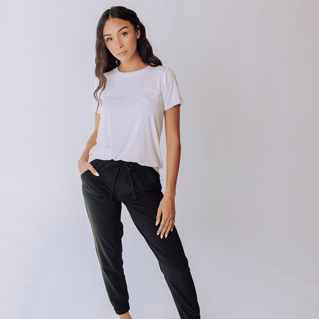 Organic Bamboo Basic Tee for Women - Soft Breathable White T-Shirt - Perfect for Yoga, Travel & Everyday Wear