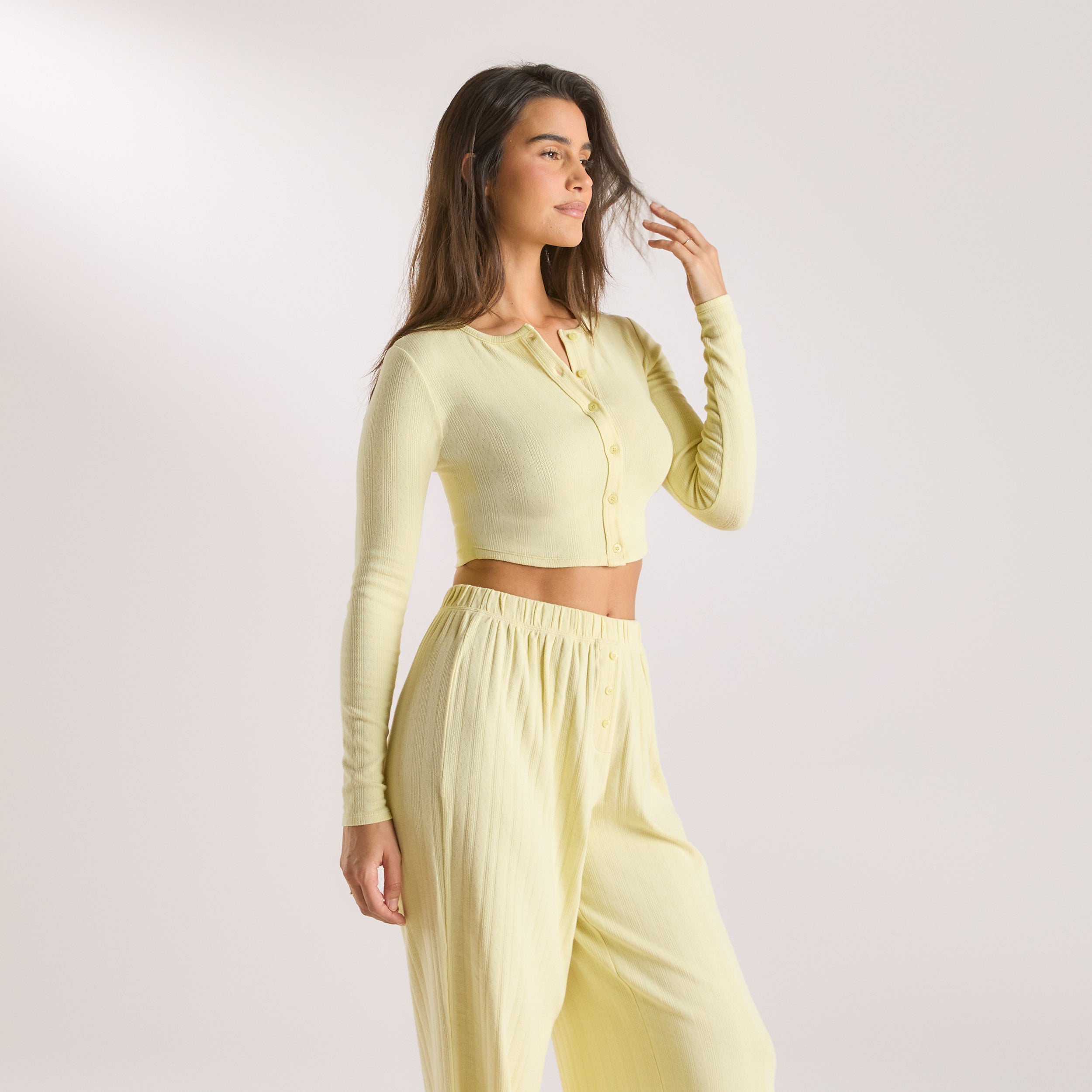 Buttercup Yellow Pointelle Cardigan for Women - Lightweight Knit Open Front Sweater - Perfect for Spring & Fall Layering, Office Wear, and Casual Outfits