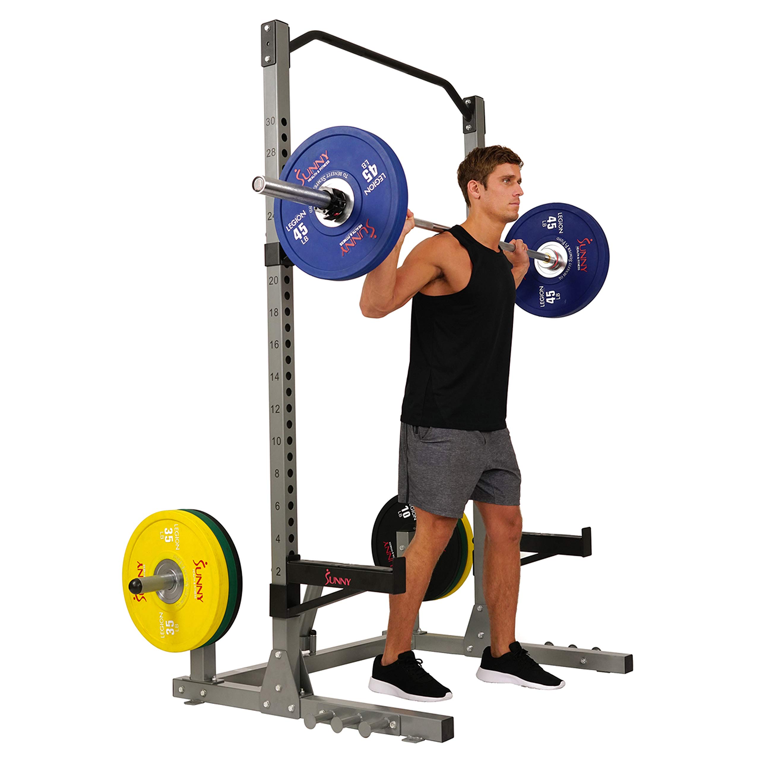 Sunny Health & Fitness Power Cage & Squat Rack - Heavy Duty 1000lb Capacity with Adjustable J-Hooks, Pull-Up Bar, Weight Plate Storage & Resistance Band Attachments for Home Gym Strength Training & CrossFit Workouts