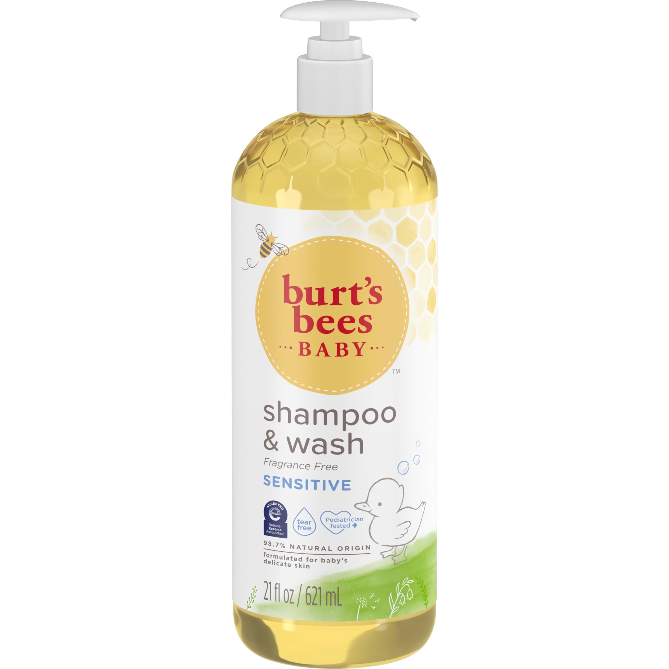 Burt's Bees Baby Shampoo & Body Wash for Sensitive Skin - Fragrance Free, Tear Free, Pediatrician Tested, 98.9% Natural Origin, 21 Fl Oz - Gentle Cleansing for Newborns & Toddlers During Bath Time