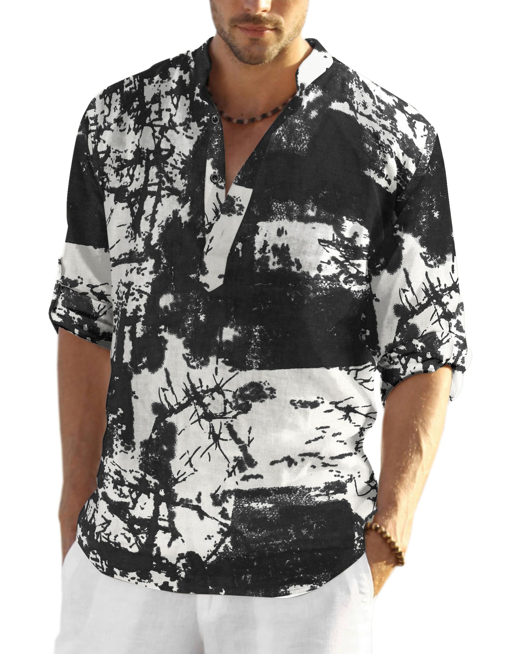 COOFANDY Men's Cotton Linen Henley T-Shirt | Long Sleeve Casual Shirt for Men | Breathable Summer Beach Shirt | Perfect for Outdoor Activities & Hippie Style Fashion