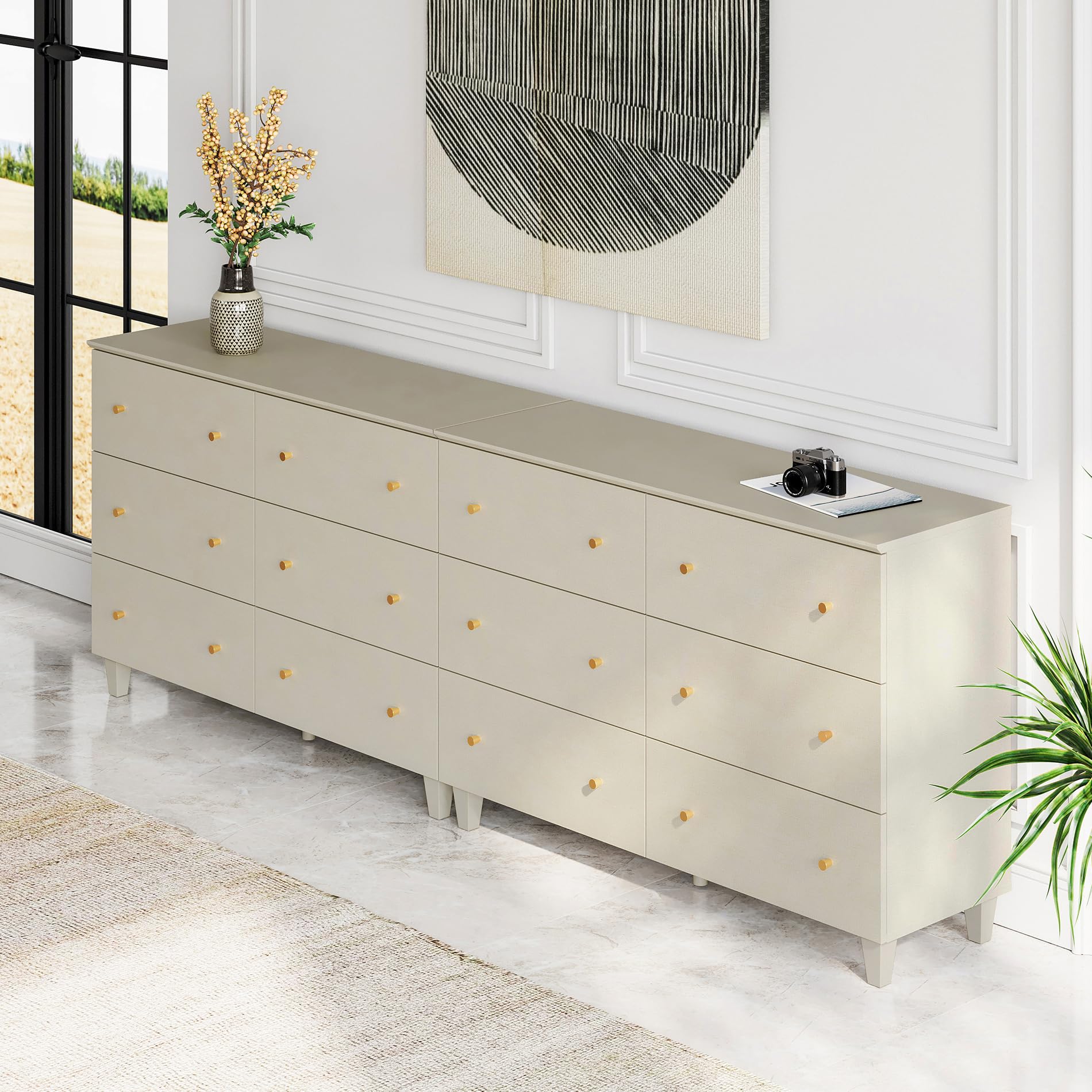 WAMPAT 12 Drawers Dresser Set of 2 - Modern Wood Bedroom Chest of Drawers 32.4
