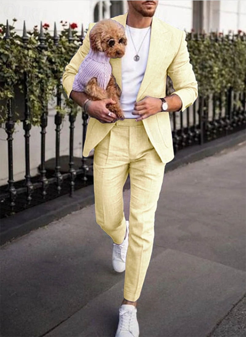 Tailored Fit Light Yellow Daffodil Men's Beach Wedding Suit 2 Piece Set - Slim Fit Prom Tuxedo for Groom, Summer Formal Attire - Perfect for Beach Weddings, Garden Parties & Special Occasions