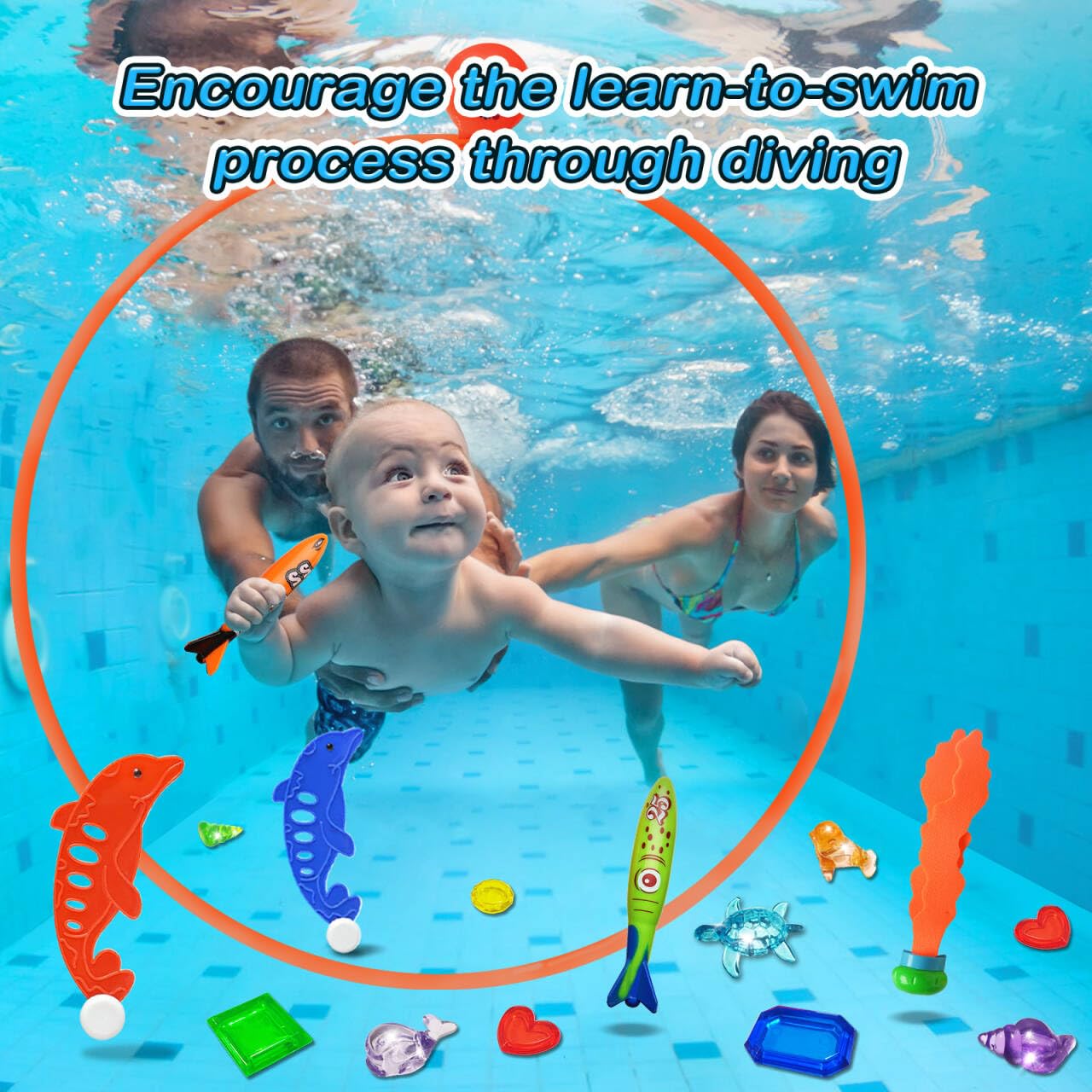 Jasonwell 26PCS Pool Diving Toys Set - Swimming Thru Rings, Underwater Treasures & Torpedo Bandits for Kids & Adults | Fun Water Games for Pool Parties, Summer Swim Training & Family Outdoor Activities
