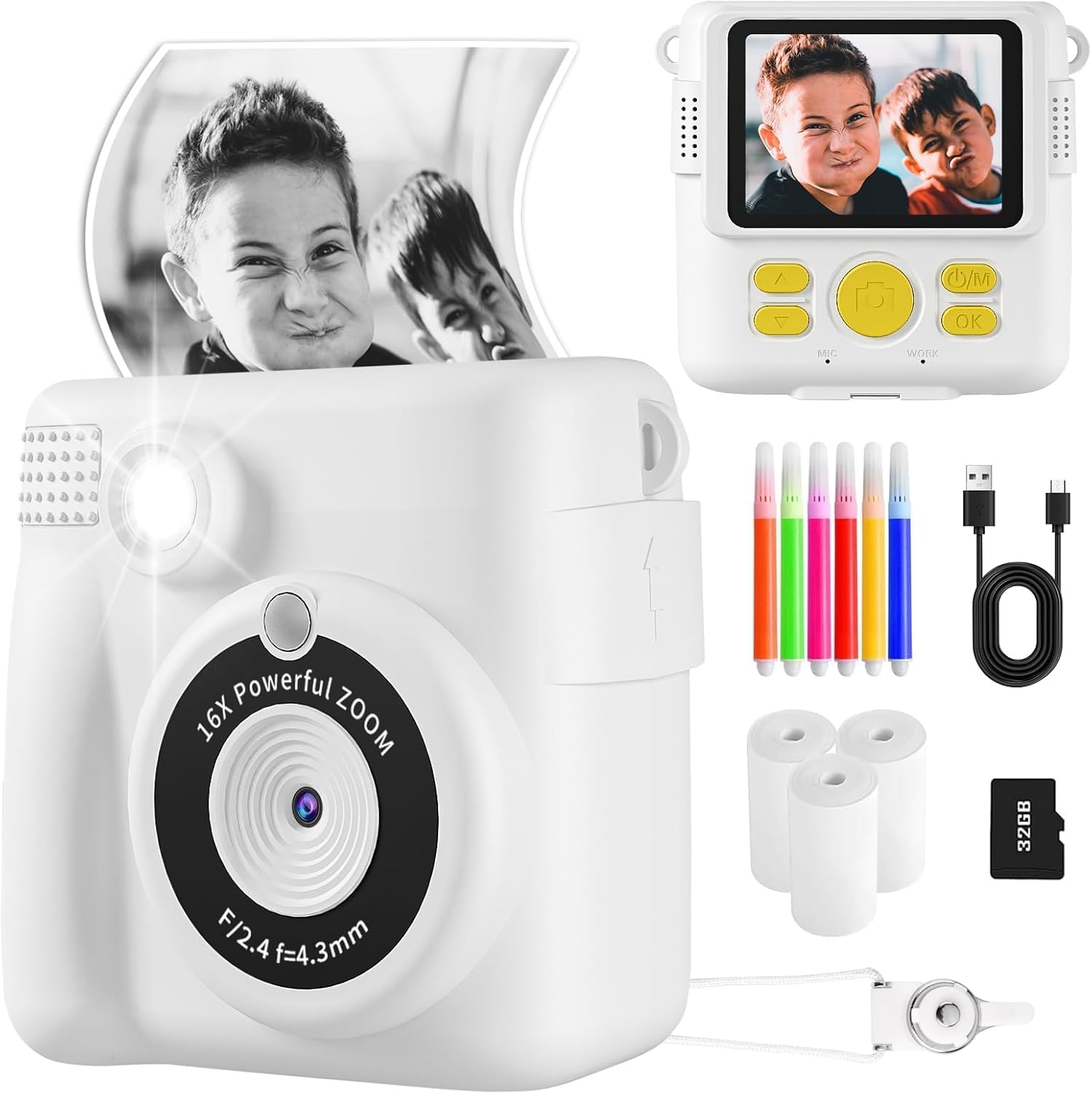 Kids Digital Camera with Instant Print - 1080P HD Video, 2.4