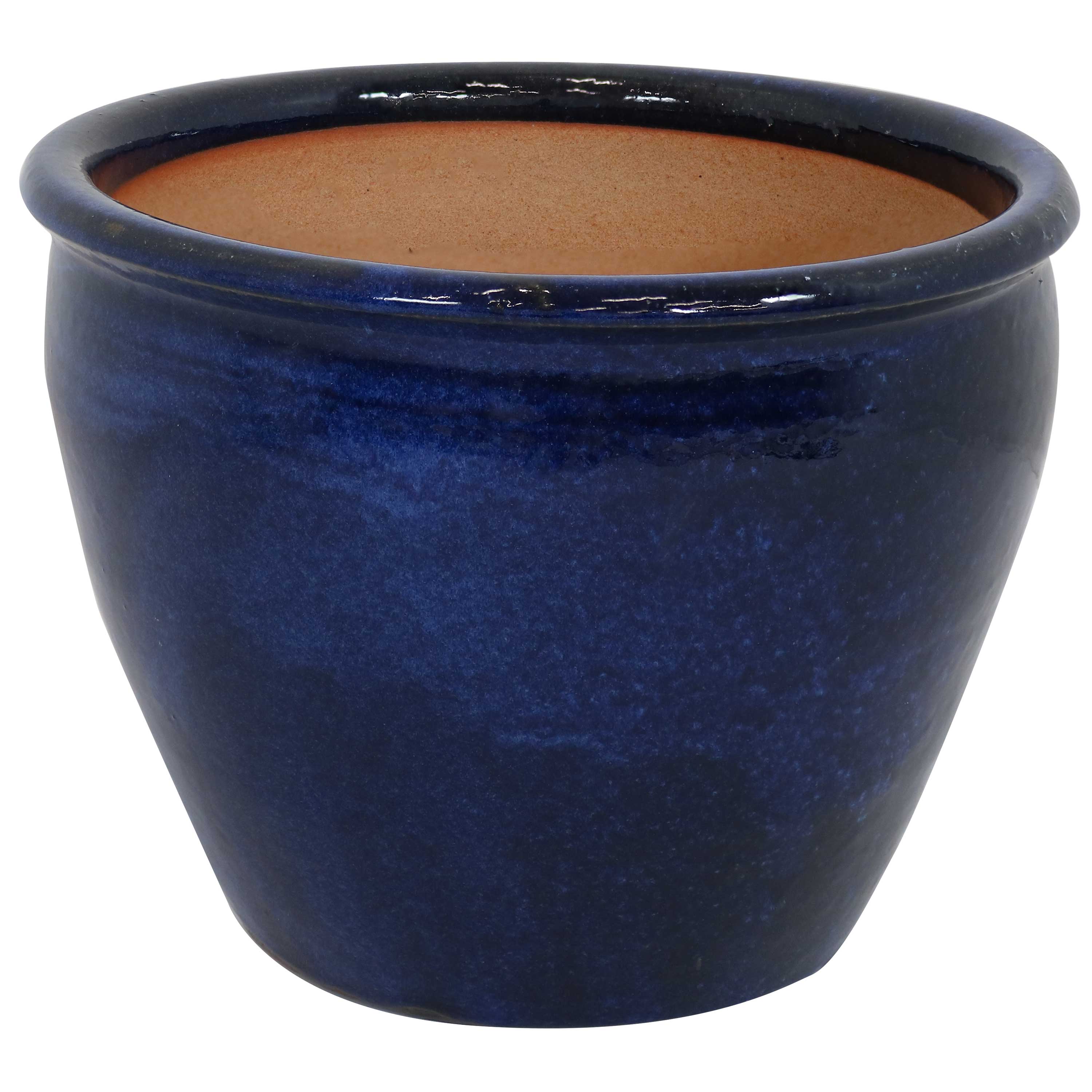 Sunnydaze Chalet Round Glazed Ceramic Planter with Drainage Hole - Outdoor Garden Flower Pot for Patio, Balcony & Home Decor