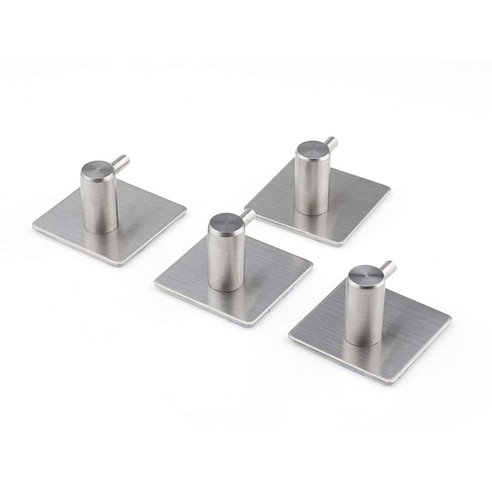 YIMENLR Self Adhesive Hooks - 4 Pack Stainless Steel Wall Hooks for Kitchen, Bathroom, Toilet - Perfect for Hanging Towels, Keys, Robes & More - Strong Adhesive for Damage-Free Installation