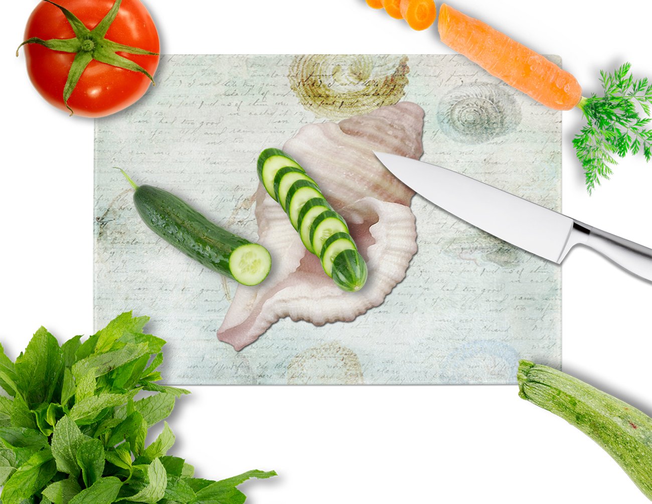 Caroline's Treasures SB3041LCB Large Beach Miter Shell Tempered Glass Cutting Board - Durable Kitchen Chopping & Serving Board for Fruits, Vegetables, Meats - Perfect for Beach House Kitchens & Coastal Entertaining