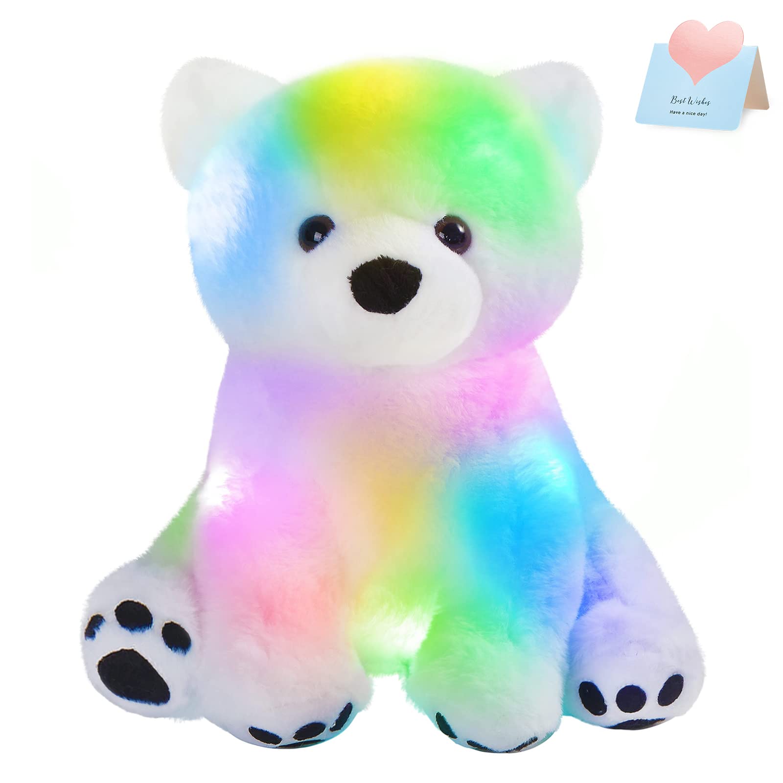 Houwsbaby LED Light Up Polar Bear Stuffed Animal - Glow in The Dark Plush Toy with Soft Floppy Design, 9