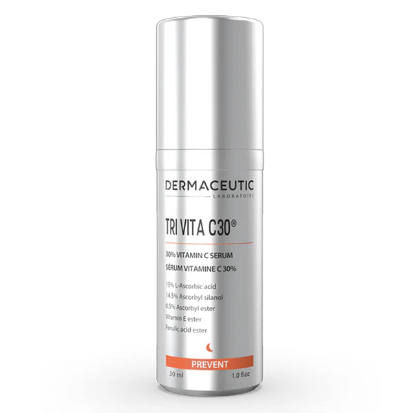 DERMACEUTIC TRI VITA C30 Triple Super Concentrated Vitamin C Serum | 30% Vitamin C Brightening Treatment 30ml | Anti-Aging & Skin Brightening for Face & Neck