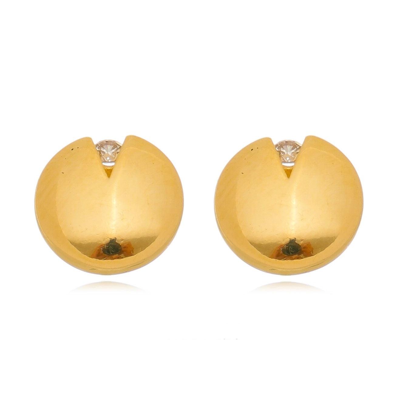 18K Gold Filled Split Round Button Stud Earrings with Cubic Zirconia Details - Elegant Jewelry for Women, Perfect for Parties, Weddings & Everyday Wear