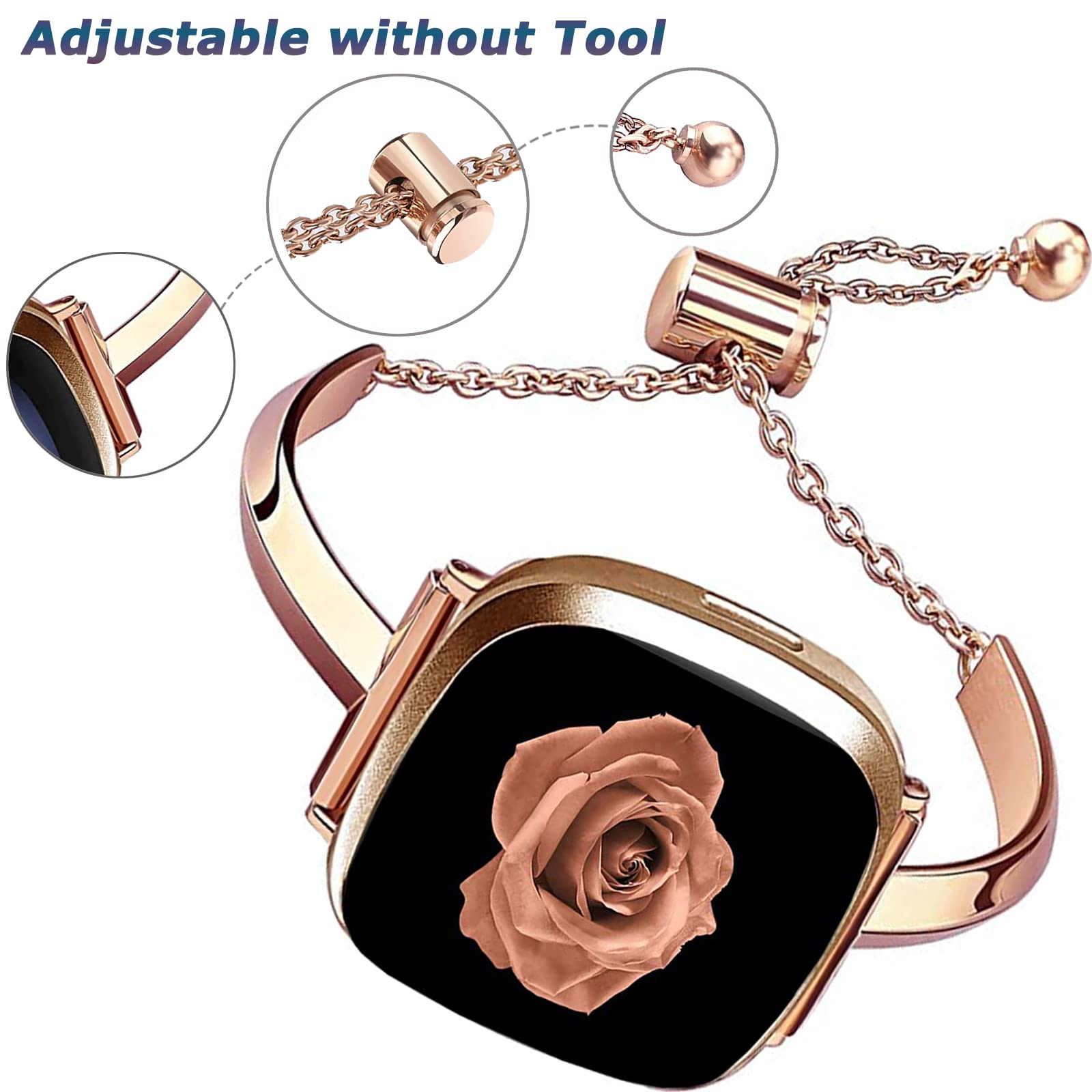 Premium Stainless Steel Jewelry Bracelet Band for Fitbit Versa 4/Versa 3/Sense 2/Sense - Luxury Dressy Chain Link Replacement Strap - Elegant Accessory for Work, Parties & Special Occasions