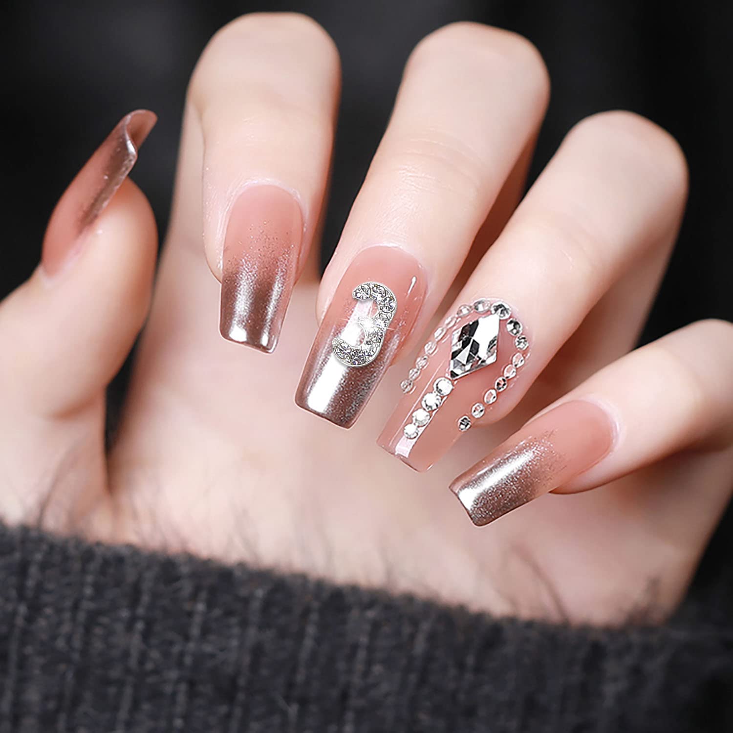 30PCS Silver Number Nail Charms - 3D Nail Art Jewelry Studs & Rhinestones for Acrylic Nails, Manicure DIY Crafts - Perfect for Birthday, Wedding, Party Nail Designs