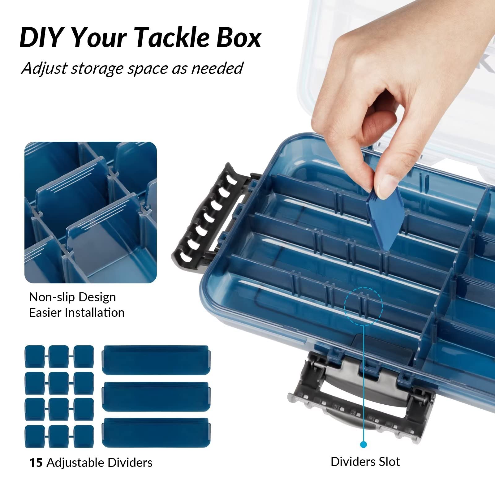 THKFISH 3600 Tackle Tray - Floating Fishing Lure Storage Organizer with Adjustable Dividers | Waterproof & Sun-Proof Plastic Fishing Box | Perfect for Bass, Trout & Saltwater Fishing Gear Organization