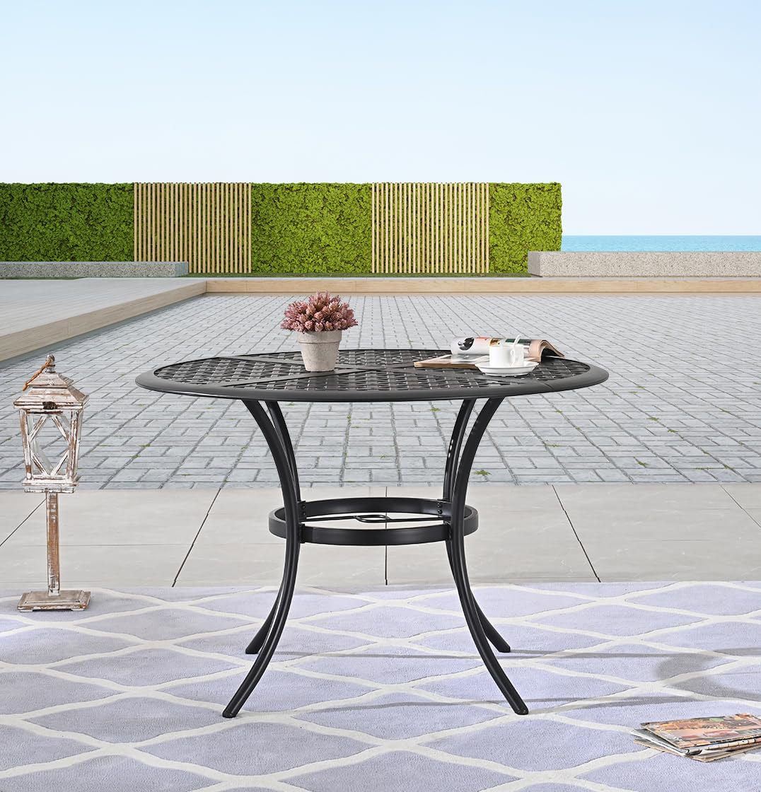 Round Outdoor Patio Dining Table with Umbrella Hole - 42.1