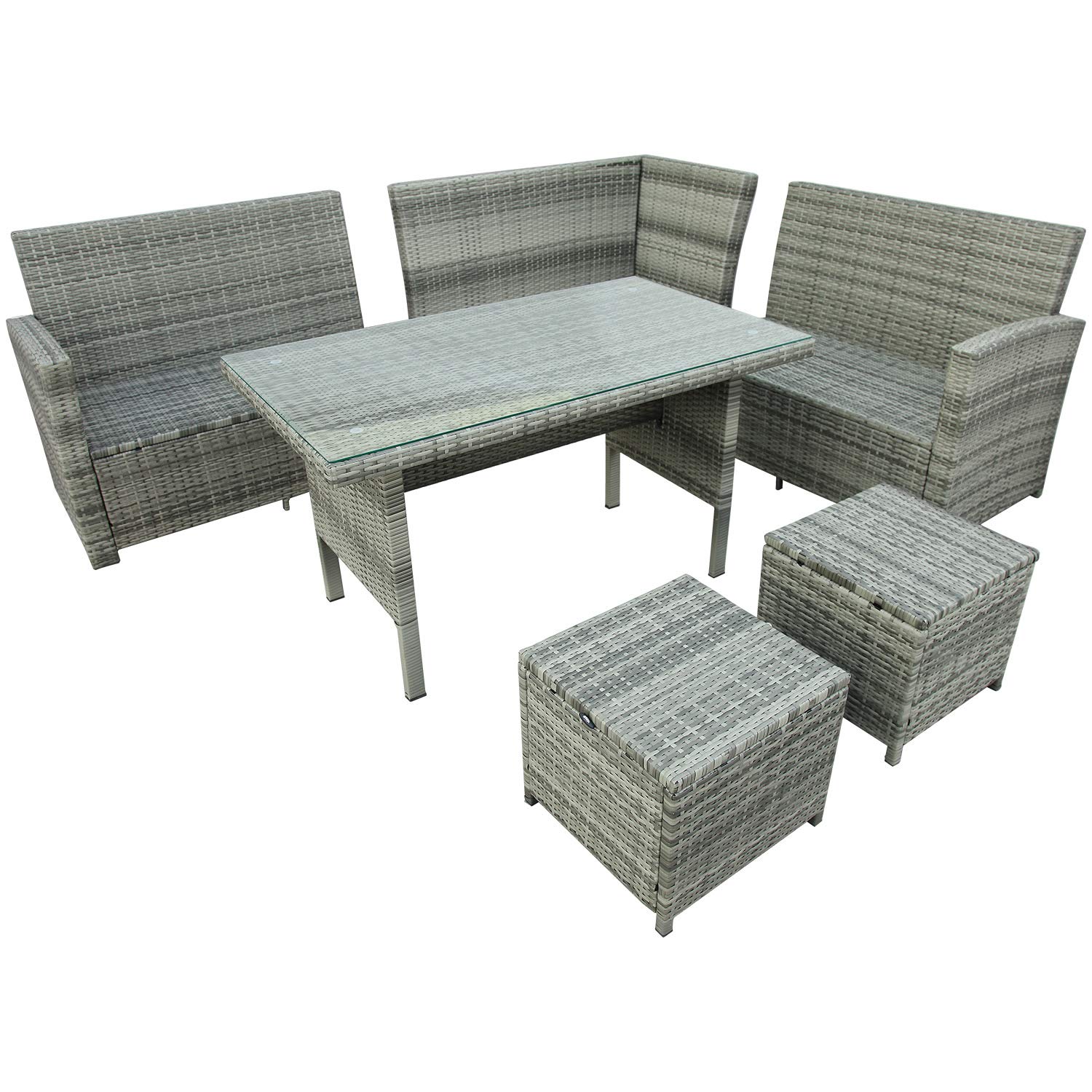 RUNNA 6-Piece Outdoor Patio Furniture Set - Waterproof Sectional Sofa with Tempered Glass Table & Ottomans for Poolside, Backyard, Garden, Lawn (Gray) - Perfect for Relaxing, Entertaining Guests & Outdoor Dining