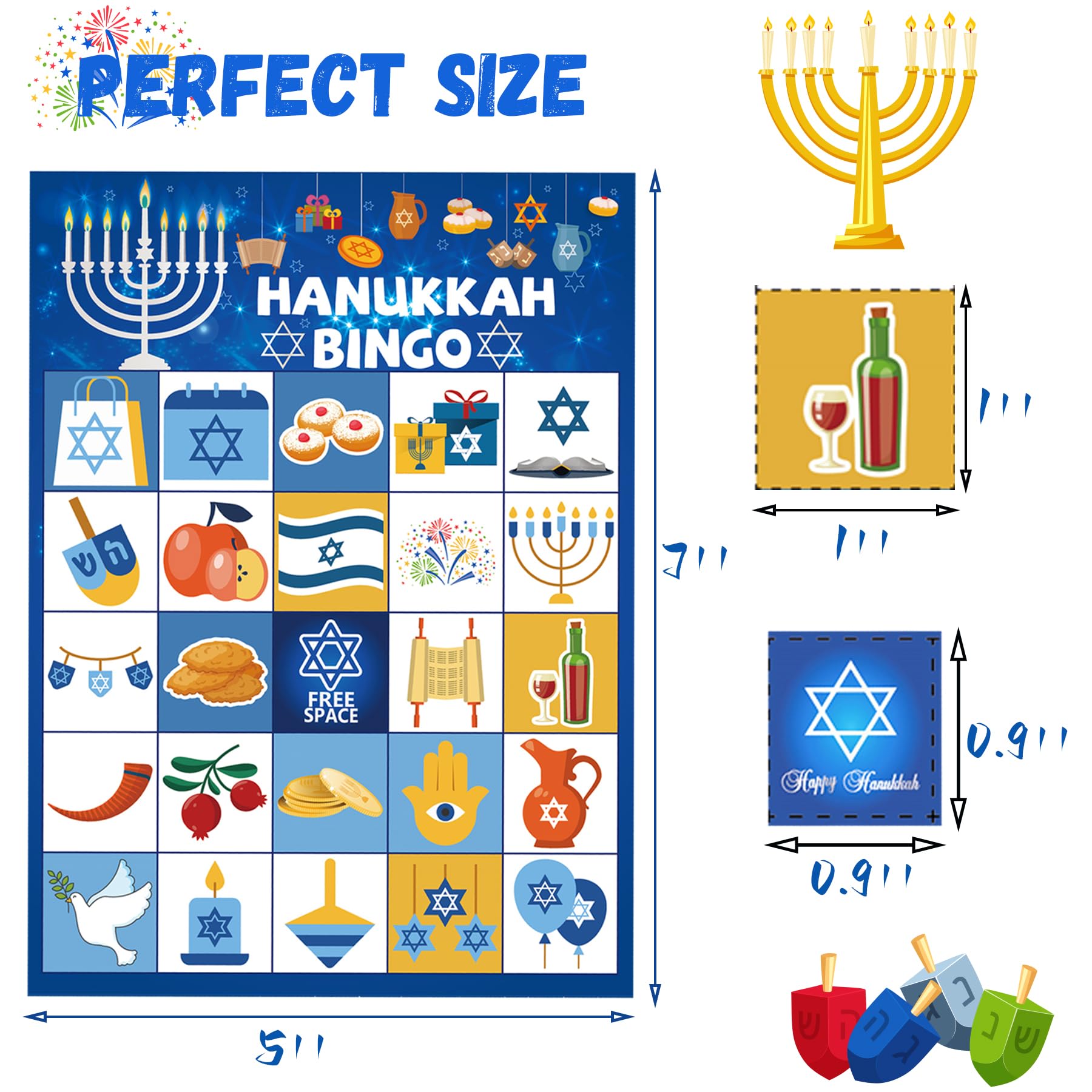 Hanukkah Bingo Game Set - Fun Chanukah Party Games for Kids & Adults with Menorah Bingo Cards (Up to 24 Players) - Perfect for Family Gatherings, Holiday Parties & Classroom Activities