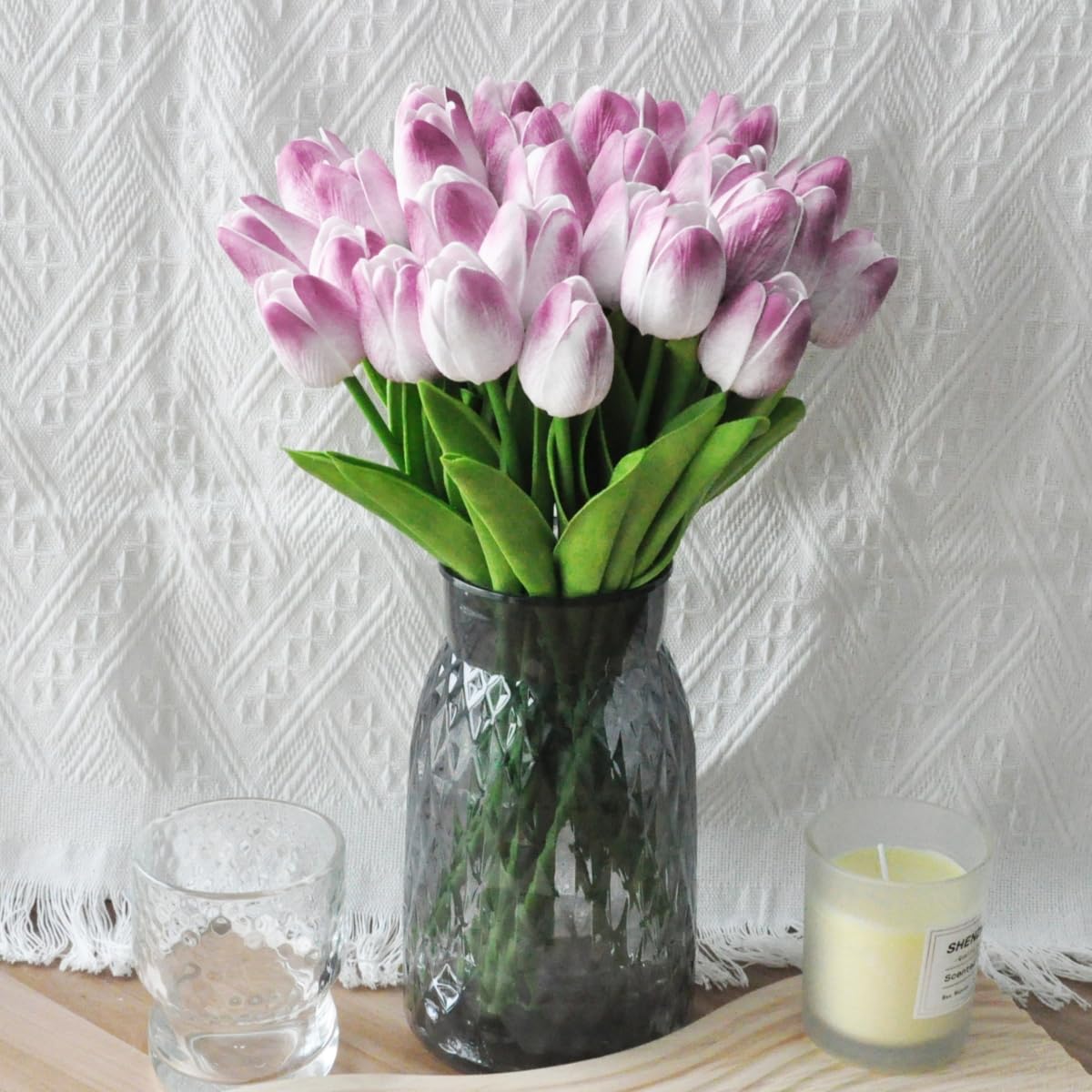 10Pcs Real Touch Artificial Tulips - PU Flower Bouquet for Home Decor, Wedding Centerpieces, Party Arrangements & Spring Table Decor (Purple)