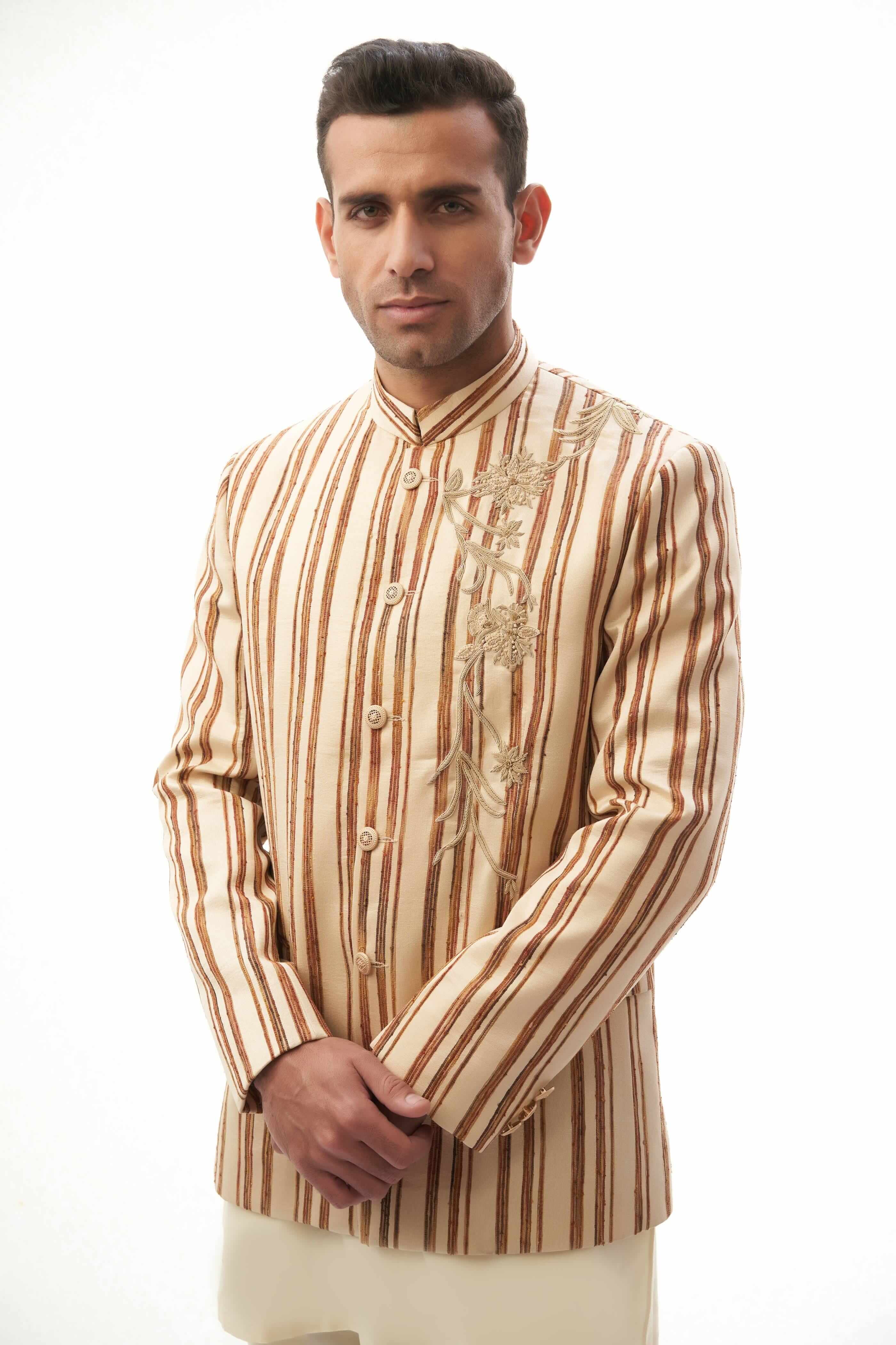 Brown & Beige Hand Embroidered Prince Jacket with Classic Kurta Pajama - Traditional Indian Ethnic Wear for Weddings & Festivals
