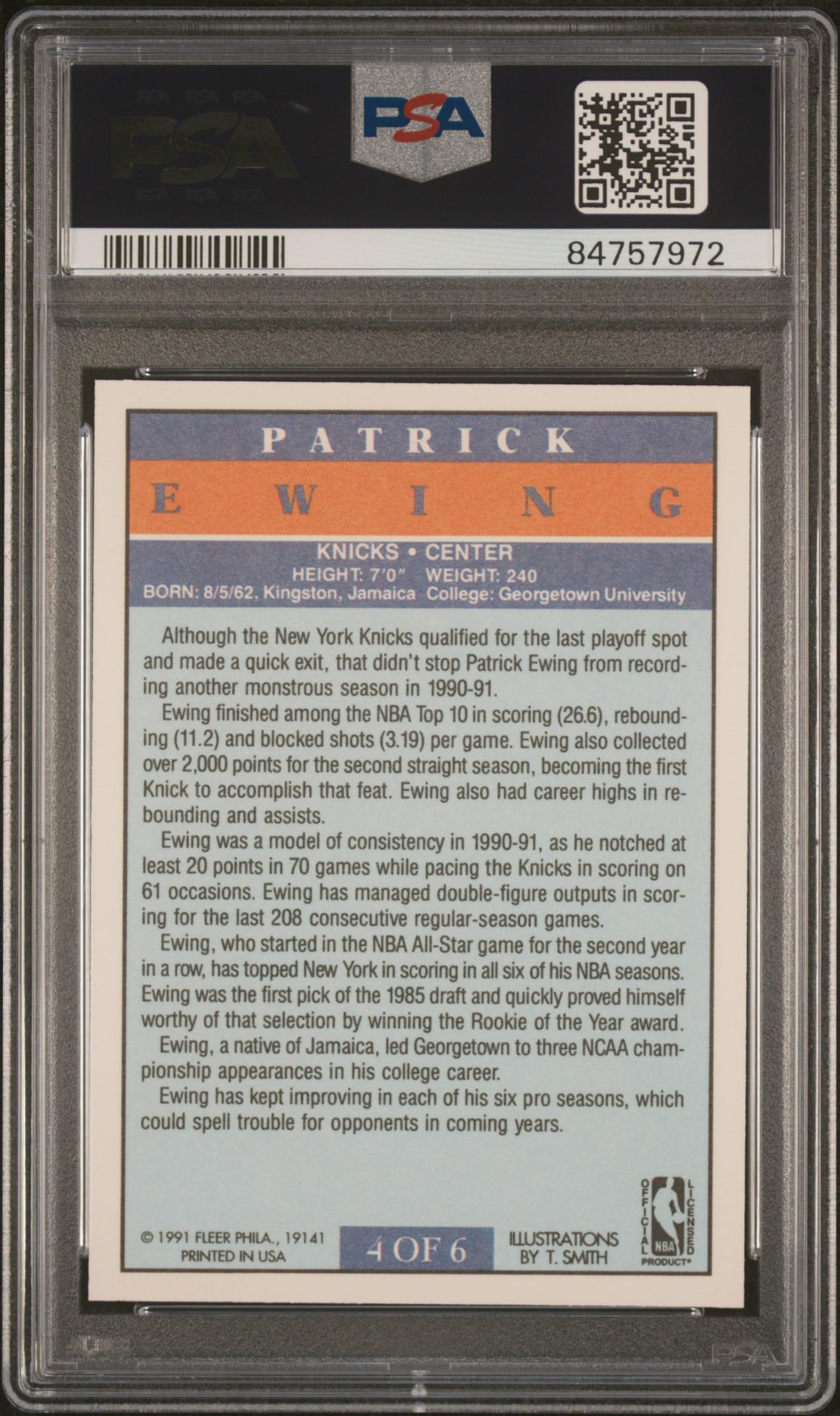Patrick Ewing 1991 Fleer Pro Visions Basketball Card #4 PSA 10 Gem Mint - Rare Collectible for NBA Memorabilia & Sports Card Investors