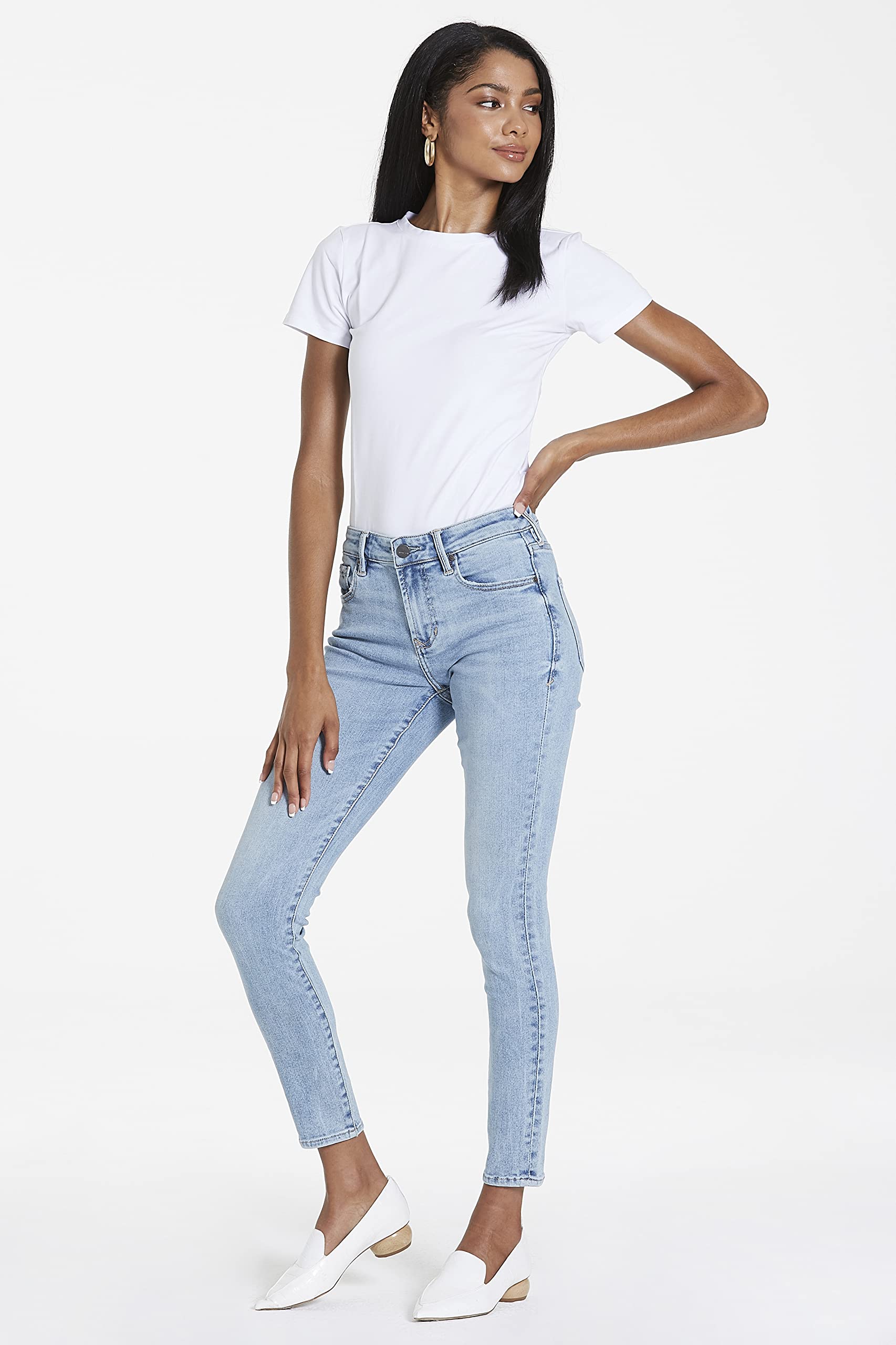 DEAR JOHN Gisele Women's Skinny Leg Jeans - Mid Rise Stretch Denim Pants for Casual Wear & Everyday Outfits