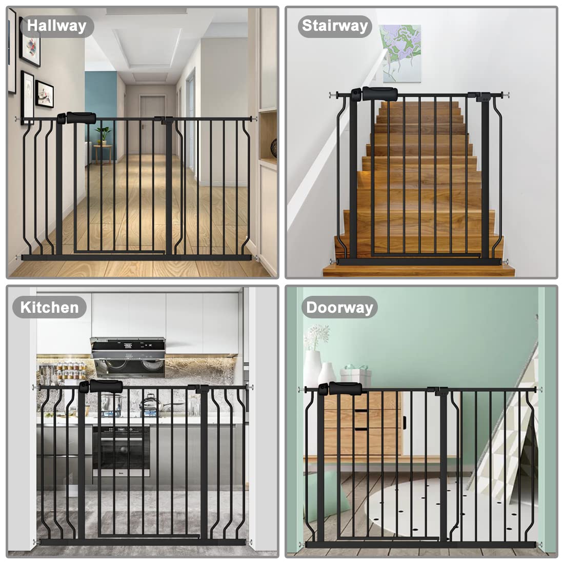 Extra Wide Baby Gate 57.5-62 Inch - Black Walk Through Pressure Mounted No Drill Dog Gate for Pets & Kids Safety | Perfect for Stairs, Doorways & Large Openings