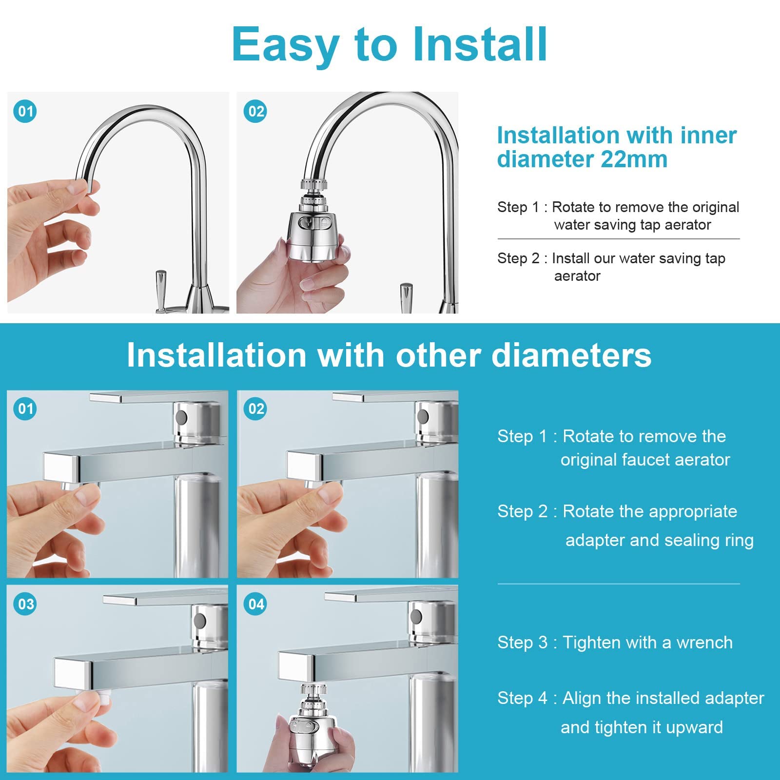 Ainiv 360° Swivel Sink Faucet with 2-Piece Aerator - Dual Water Flow Modes for Kitchen & Bathroom | Extendable Tap Connection for Washing Dishes, Handwashing & More