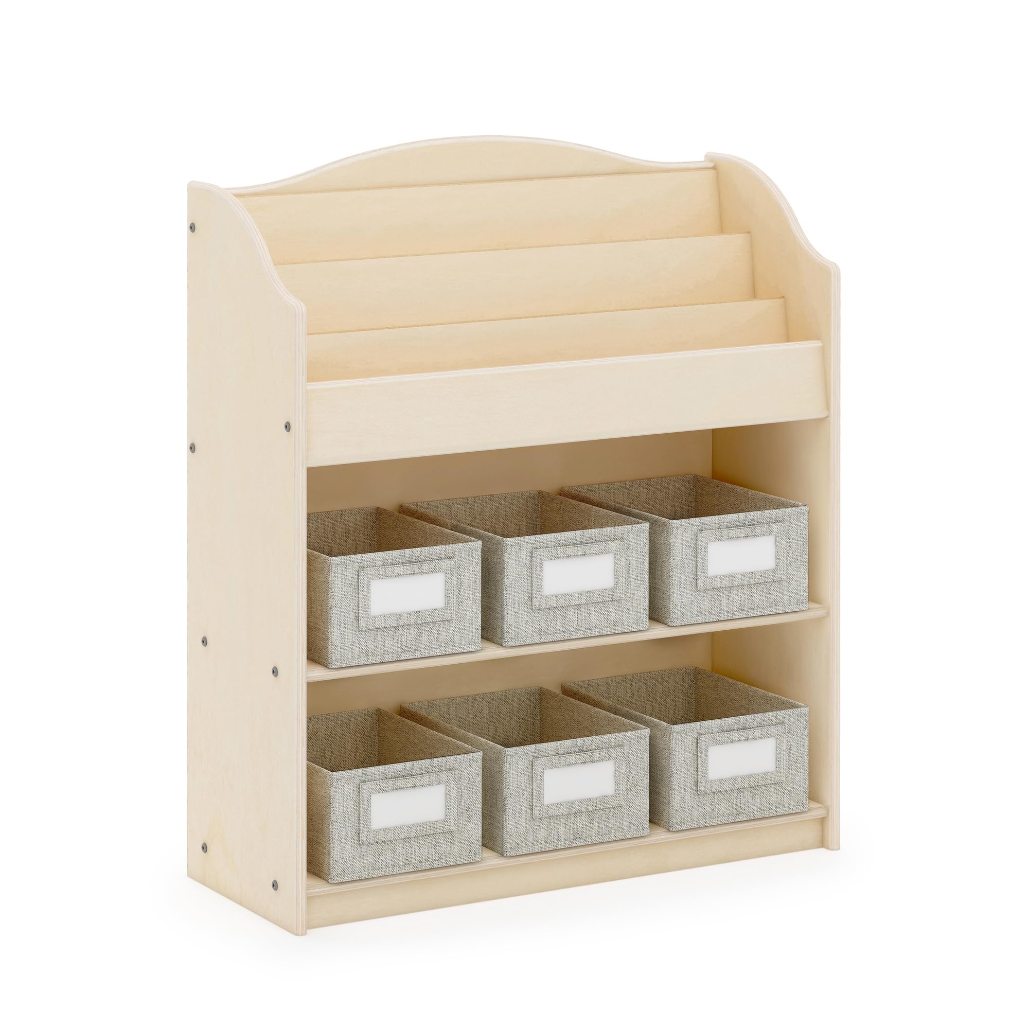 Guidecraft EdQ Book and Bin Browser Natural - 6 Fabric Storage Bins for Kids, Book Display & Toy Organizer - Perfect for Classroom, Playroom & Homeschool Organization