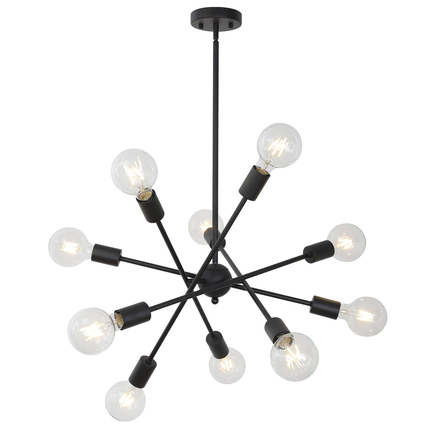 BONLICHT 10-Light Sputnik Chandelier - Black Modern Pendant Lighting, Retro Mid-Century Semi-Flush Mount Ceiling Light Fixture for Living Room, Dining Room, Kitchen & Foyer - Perfect for Vintage Home Decor and Open Concept Spaces