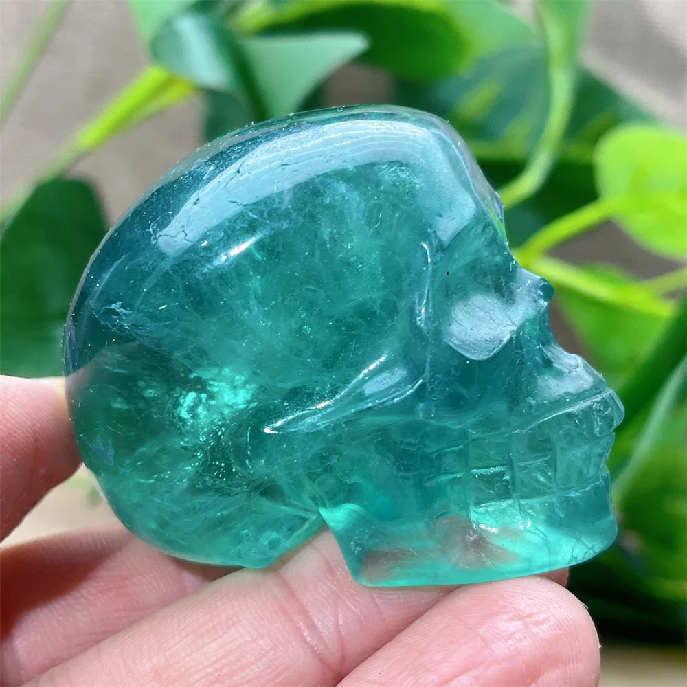Natural Green and Purple Fluorite Crystal Skull Carving - Healing Stone, Quartz Mineral Gemstone for Spiritual Crafts, Home Decor, Meditation & Energy Work
