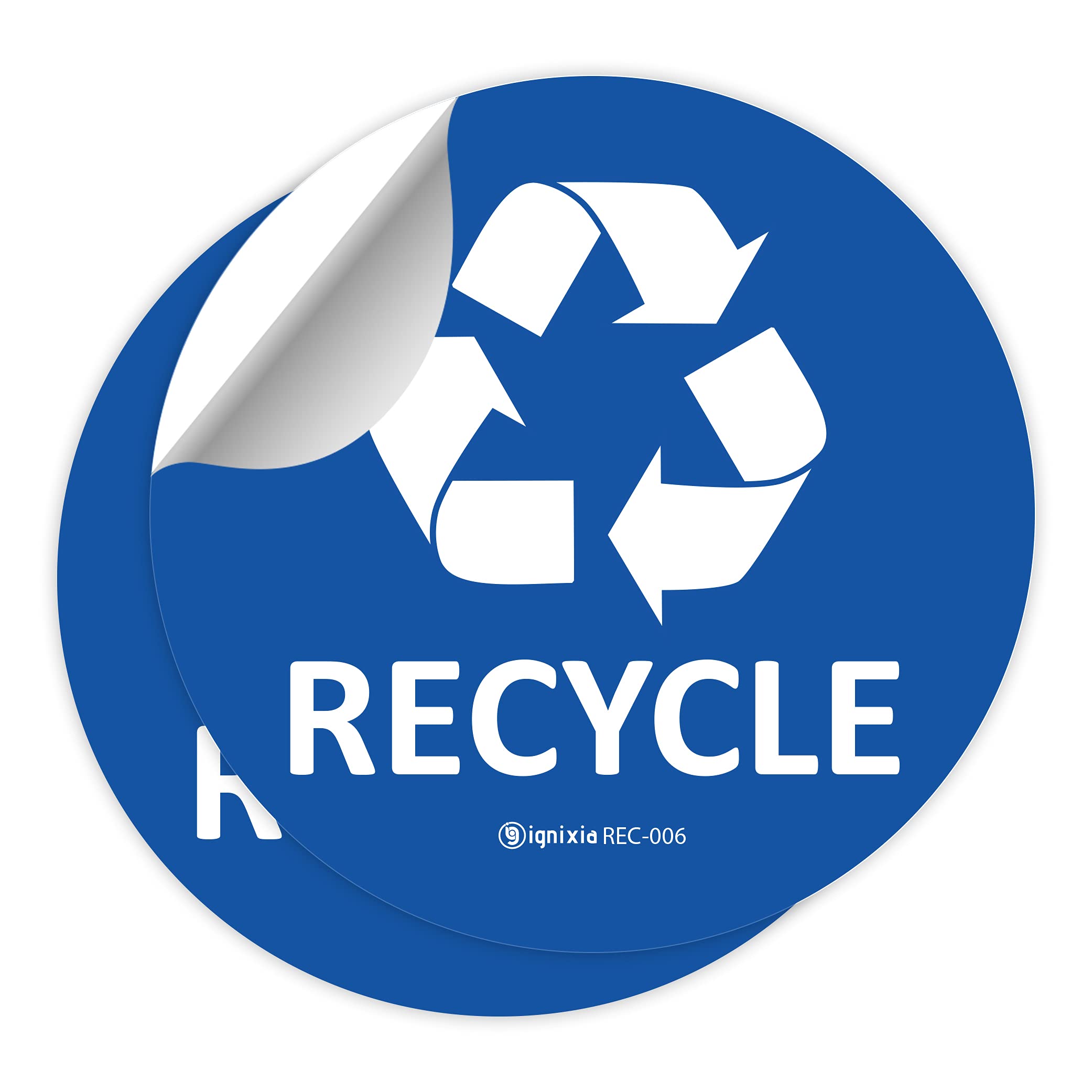 IGNIXIA 6x6 Inches Large Recycle Stickers for Trash Cans (Pack of 2) - Waterproof, UV Protected Recycling Bin Labels for Indoor & Outdoor Use - Perfect for Home, Office & Public Spaces (Blue)