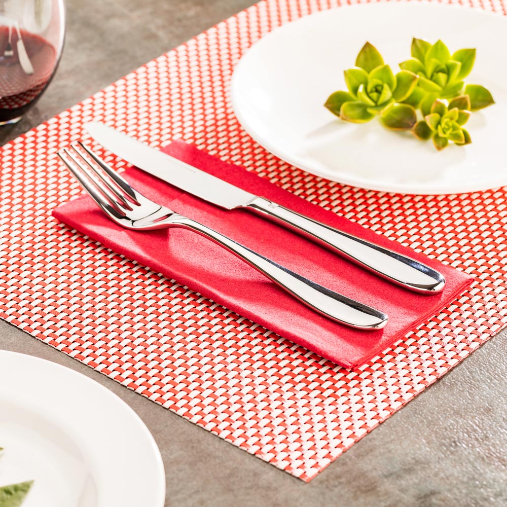Amalfi Basketweave Imperial Red Vinyl Woven Placemat Set - 16 x 12 Inches - Pack of 6 - Durable & Stylish Table Mats for Dining, Parties, and Home Decor
