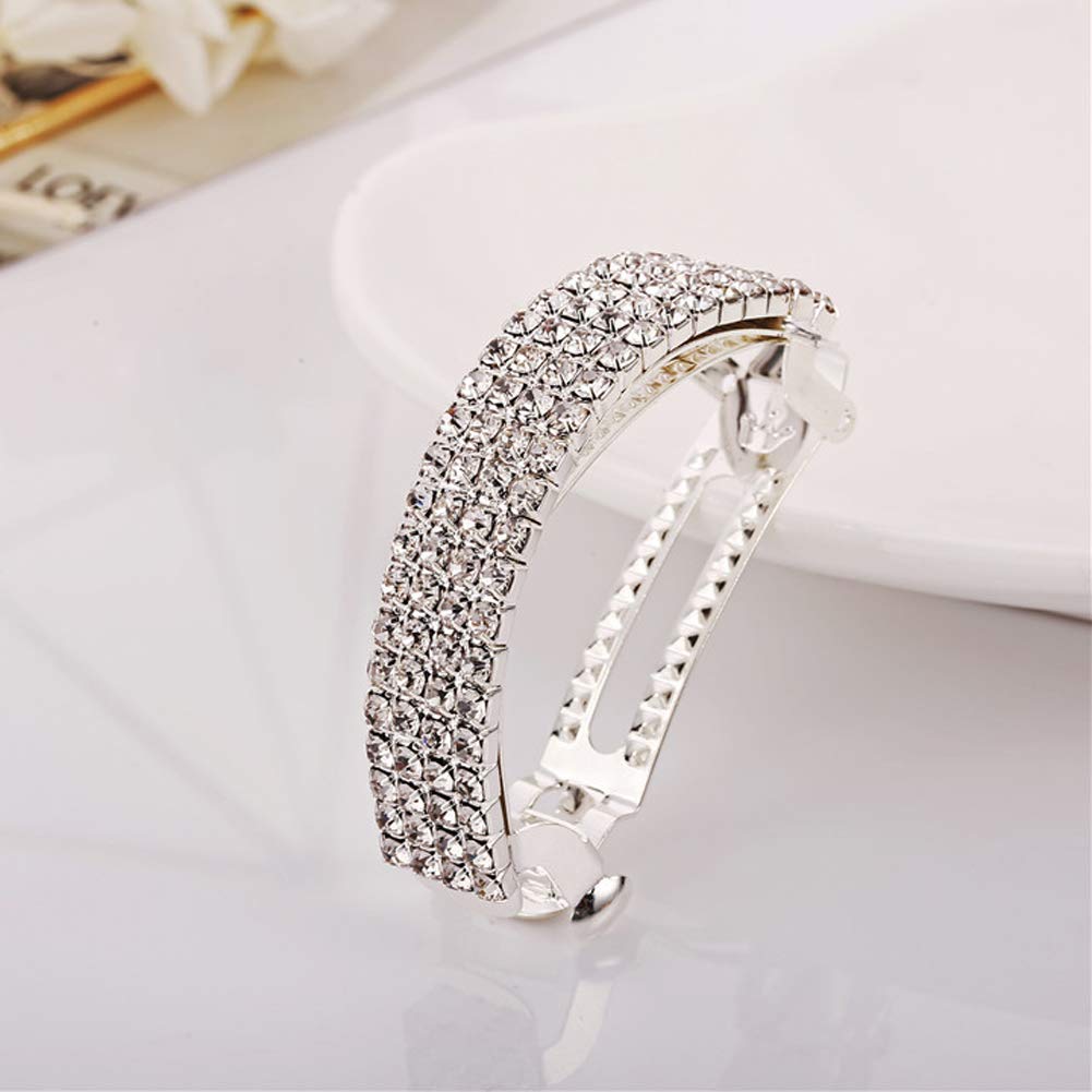 2Pcs Elegant Rhinestone Hair Clips - Sparkly Semicircle Metal Spring Ponytail Holders for Women & Teens (Silver & Gold) | Perfect for Weddings, Parties & Daily Hair Accessories