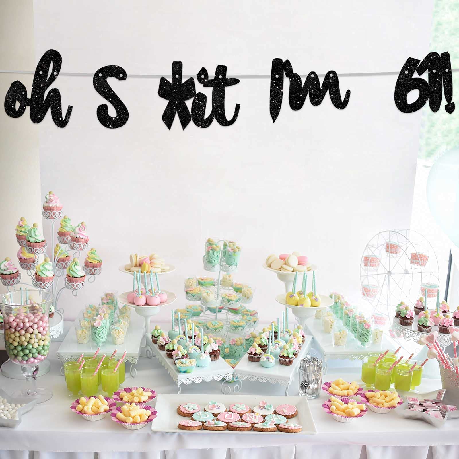 Happy 61st Birthday Banner - Glitter Black 'Oh I'm 61!' Backdrop Decor for Men & Women - 61st Birthday Party Supplies, Photo Booth Props, Studio Decorations - Perfect for Birthday Celebrations, Milestone Parties & Photo Shoot Backgrounds